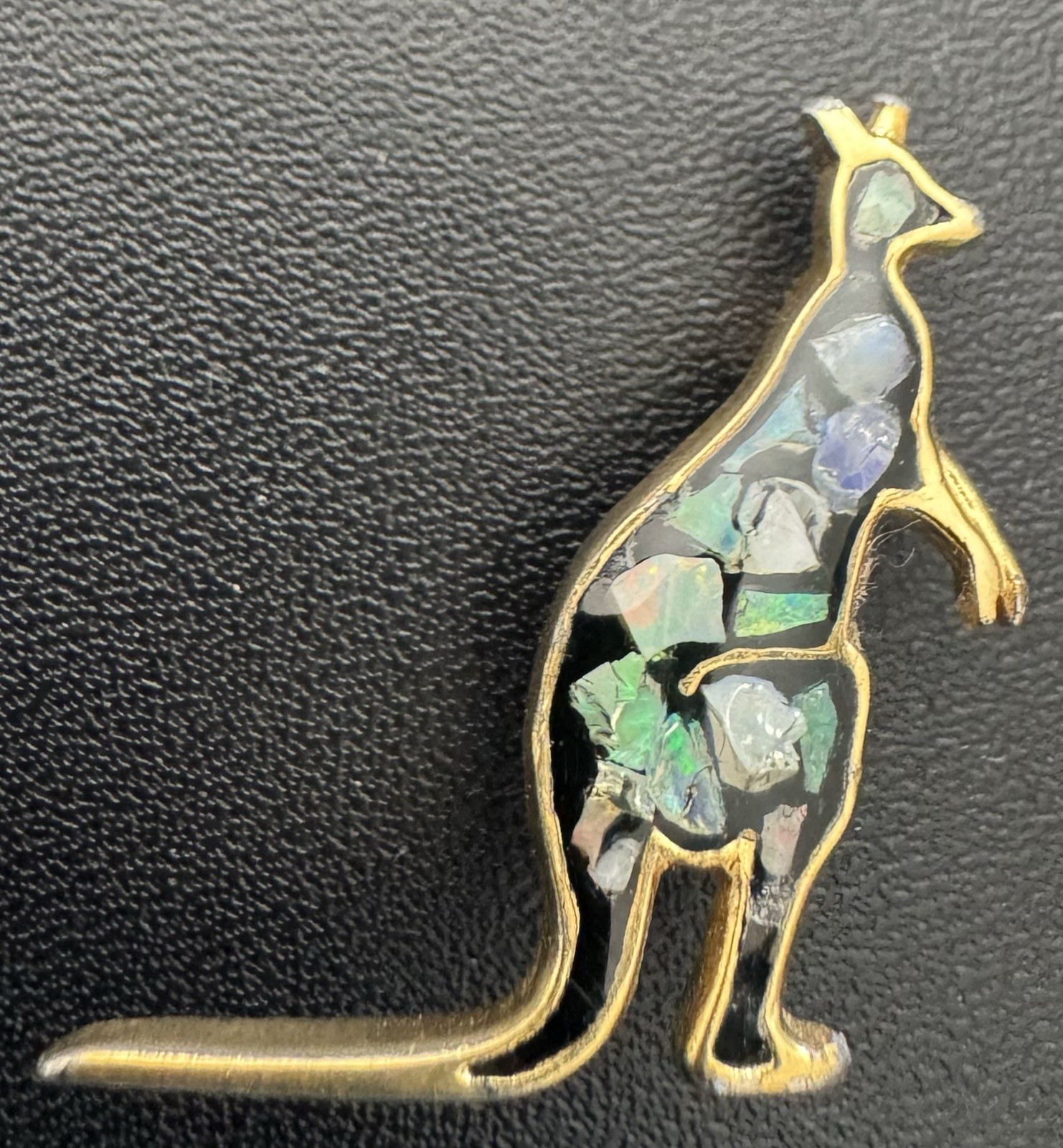 Vintage Lega Australian Opal Chip Inlay Kangaroo brooch pin