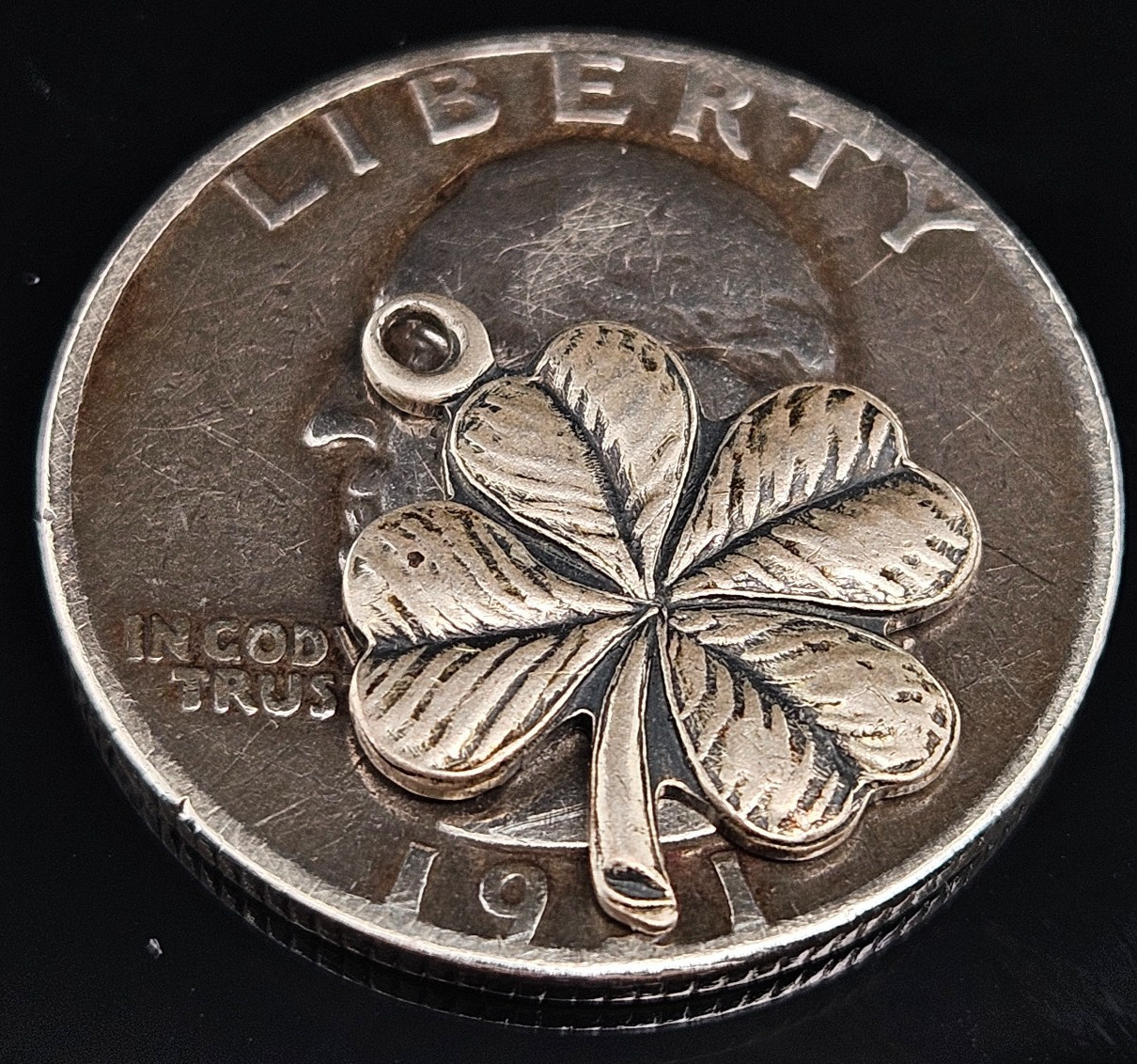 Sterling Silver FOUR LEAF CLOVER Charm Pendant Lucky Charm Vintage