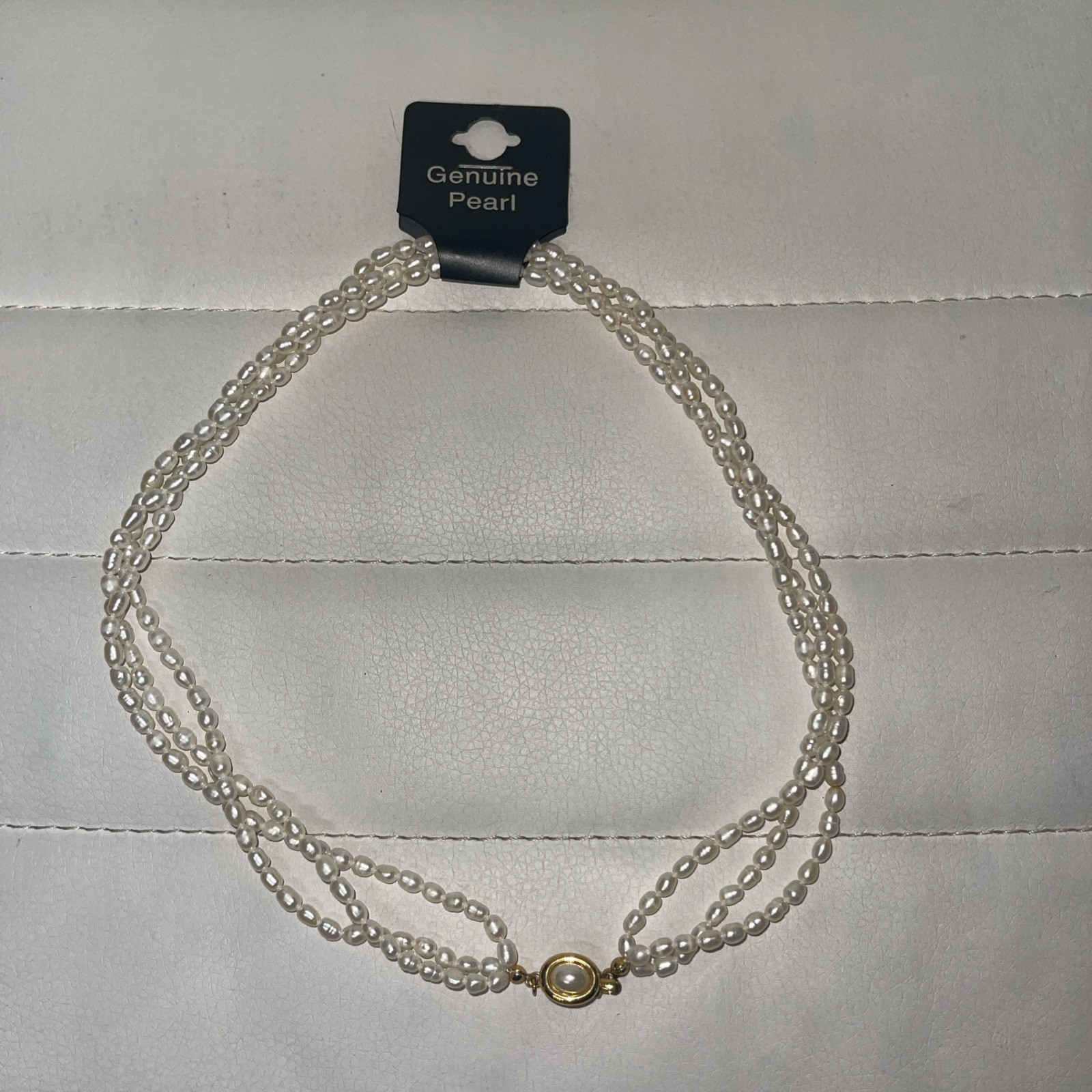 Vintage New Freshwater Seed Pearl Necklace Three Strand 17″ Solid Clasp NEW