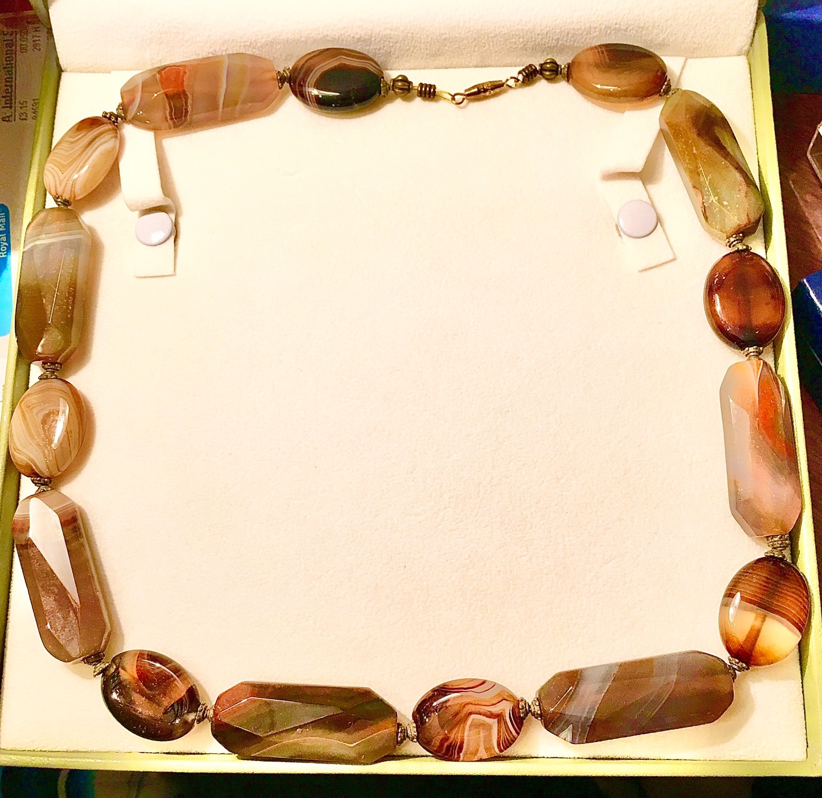 Antique Scottish Banded Agate Necklace Natural Stone Victorian Vtg Antique 22”