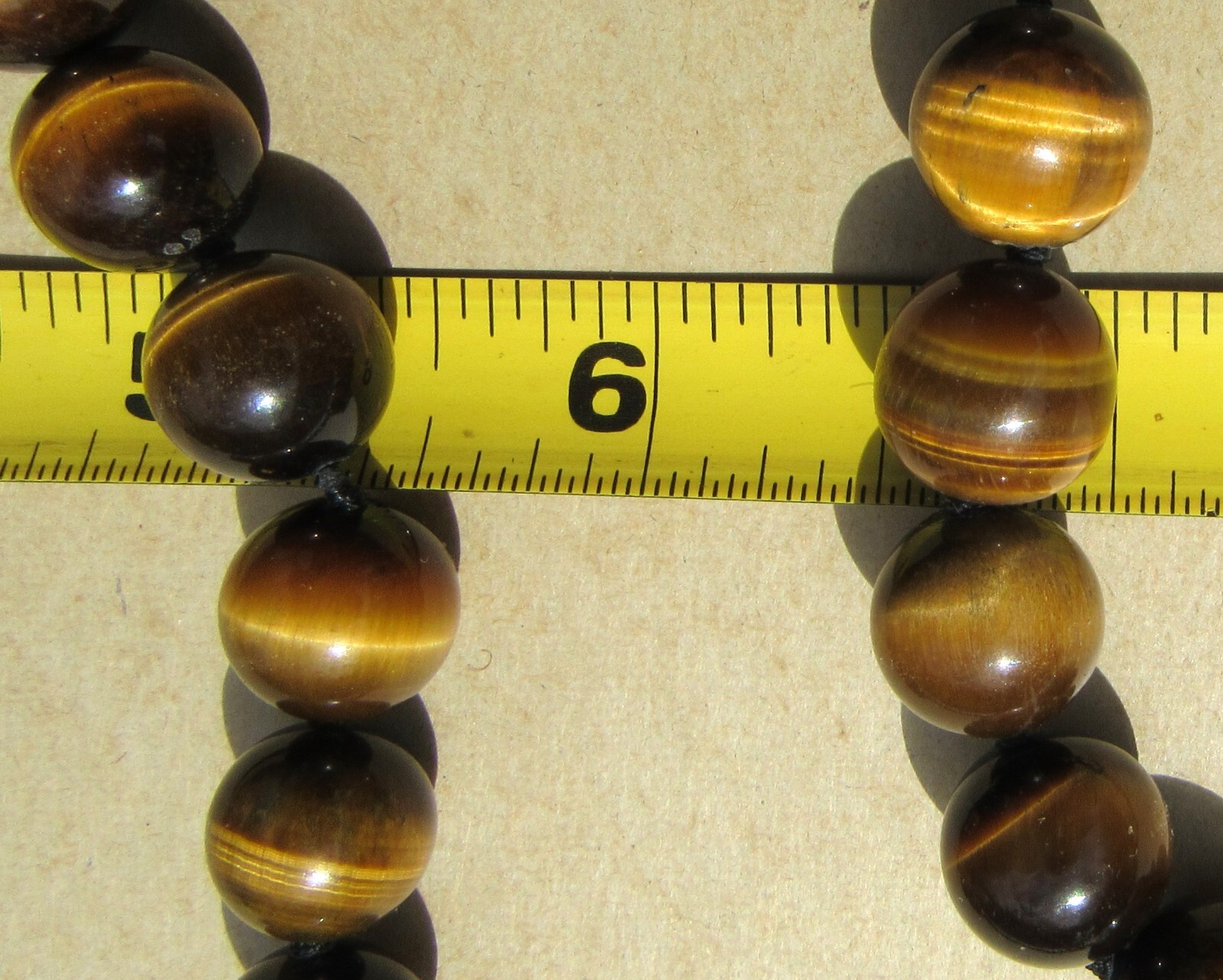 VINTAGE CHINESE EXPORT TIGER’S EYE KNOTTED 1/2″ BEADS NECKLACE 34″ /165 GRAMS