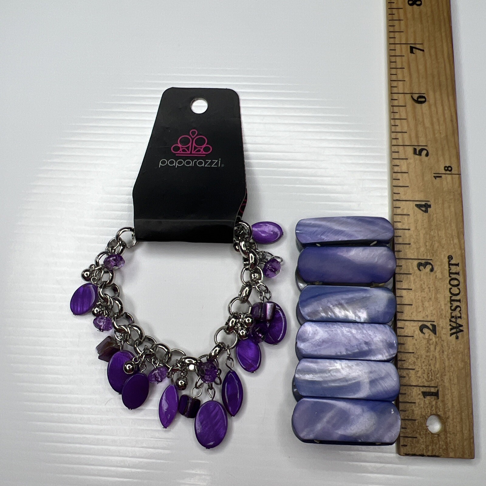 H6 Lot Purple Abalone Mother Pearl Stretch Chain Glam Paparazzi Retro Bracelets