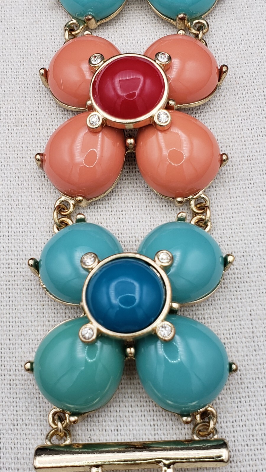 Vintage Set Flower Multicolor Gold Tone Necklace 19 + 3 in & Bracelet 7.5 in
