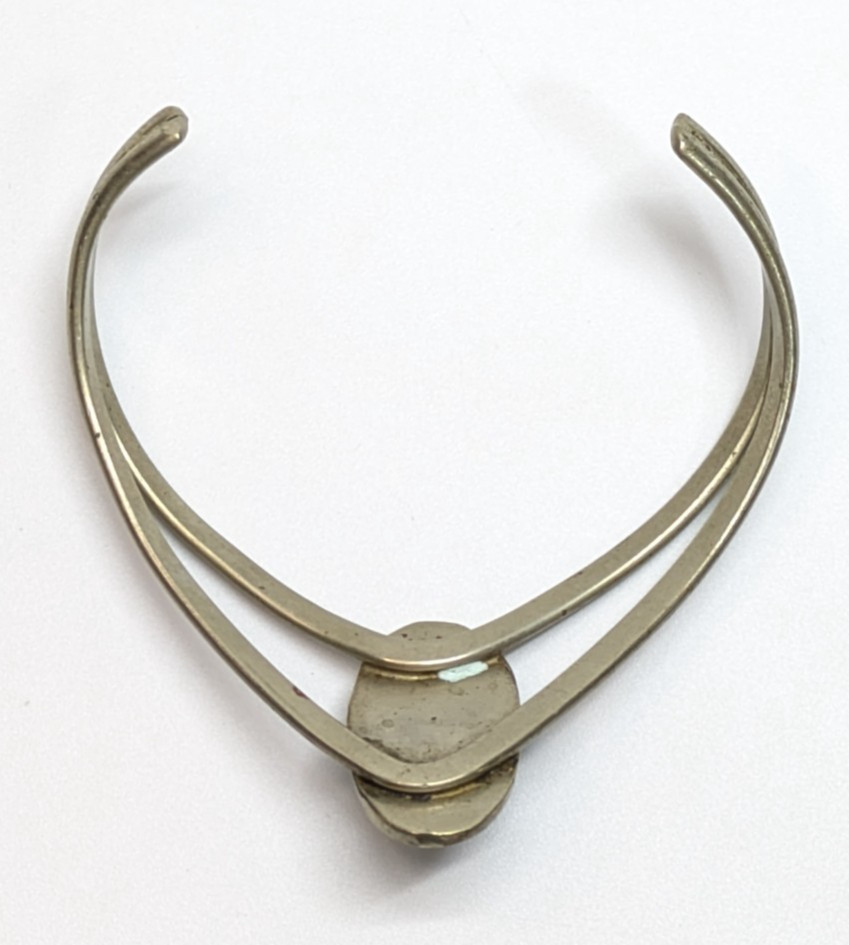 VTG Alpaca Silver Mexico Unique Abalone Shell Cuff Bracelet Double Bar