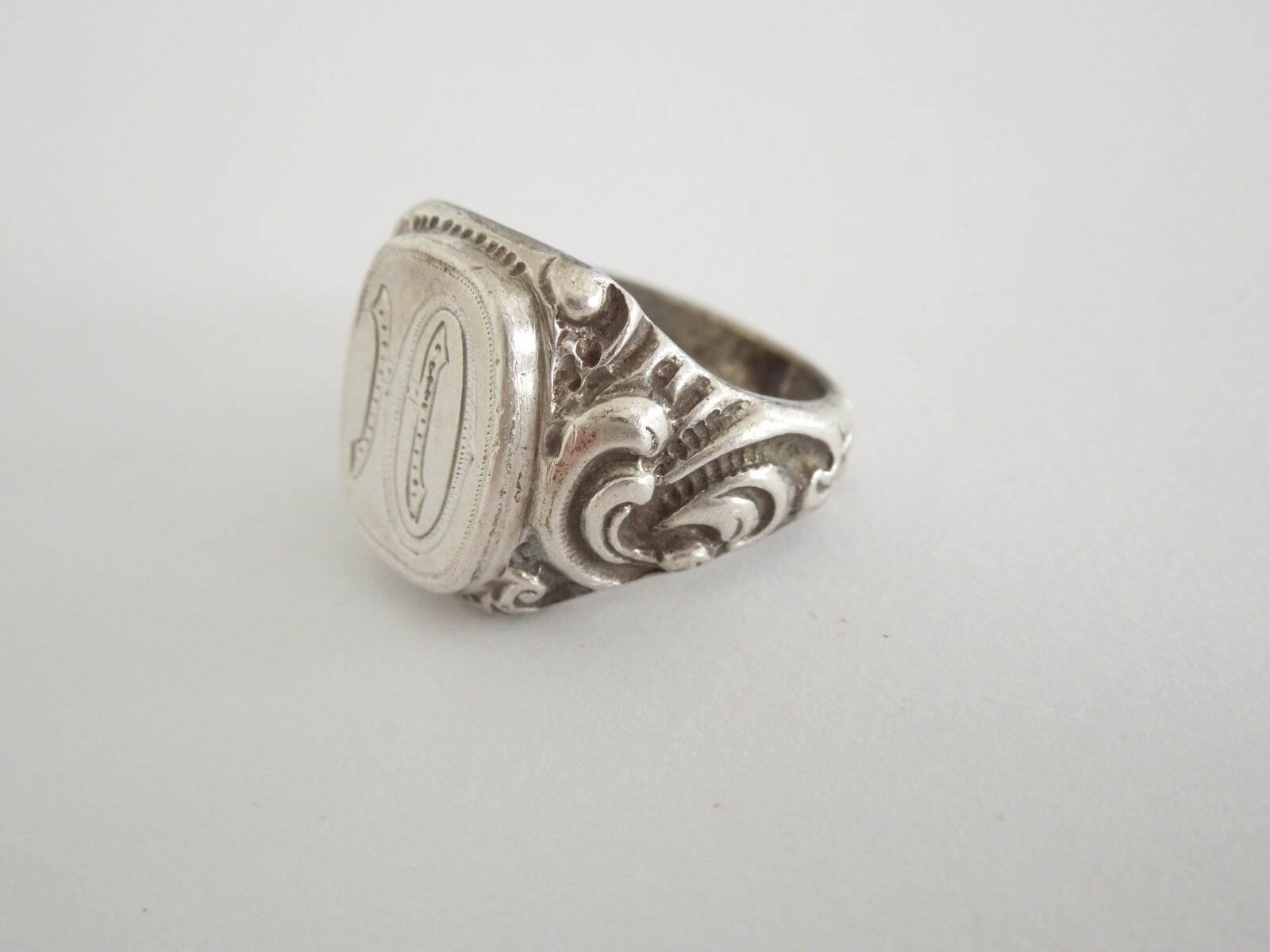 800 Silver Signet Ring Monogram HO OH 7.7 g/Size 51