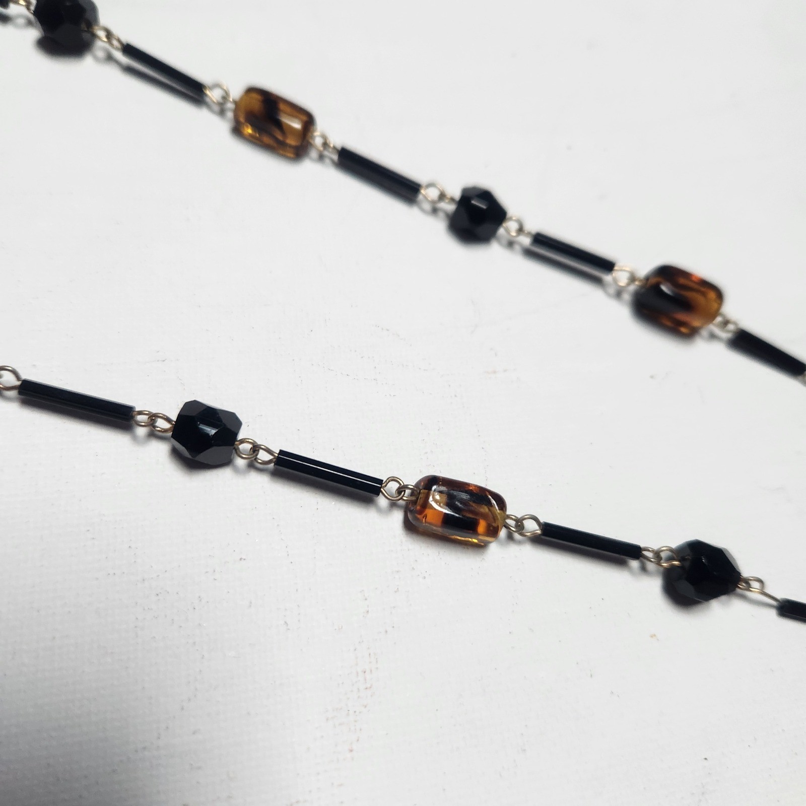Glass Beaded Long Station Necklace Gold Tone 25in