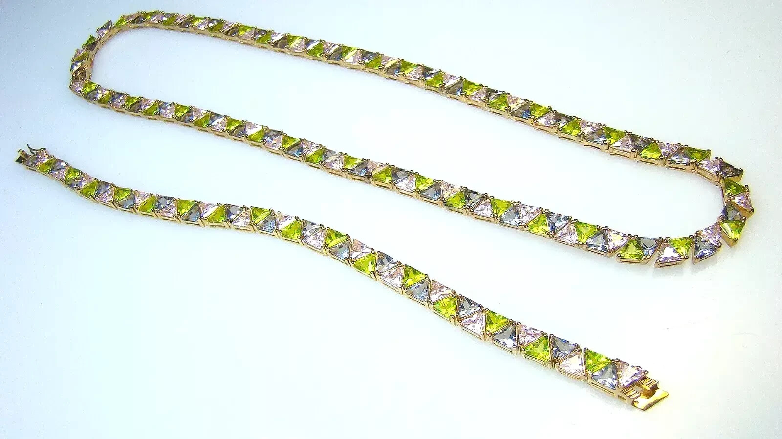 Nice Ross Simons Sterling w Gold Overlay Pastel Jeweled Necklace & Bracelet Set