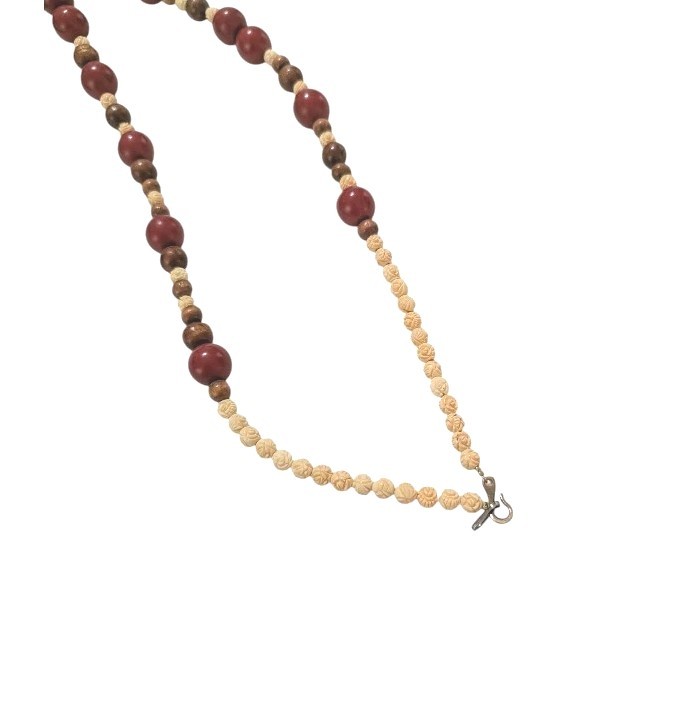 Vintage Rosewood Beads With Japanese Natsuke Figurine Necklace