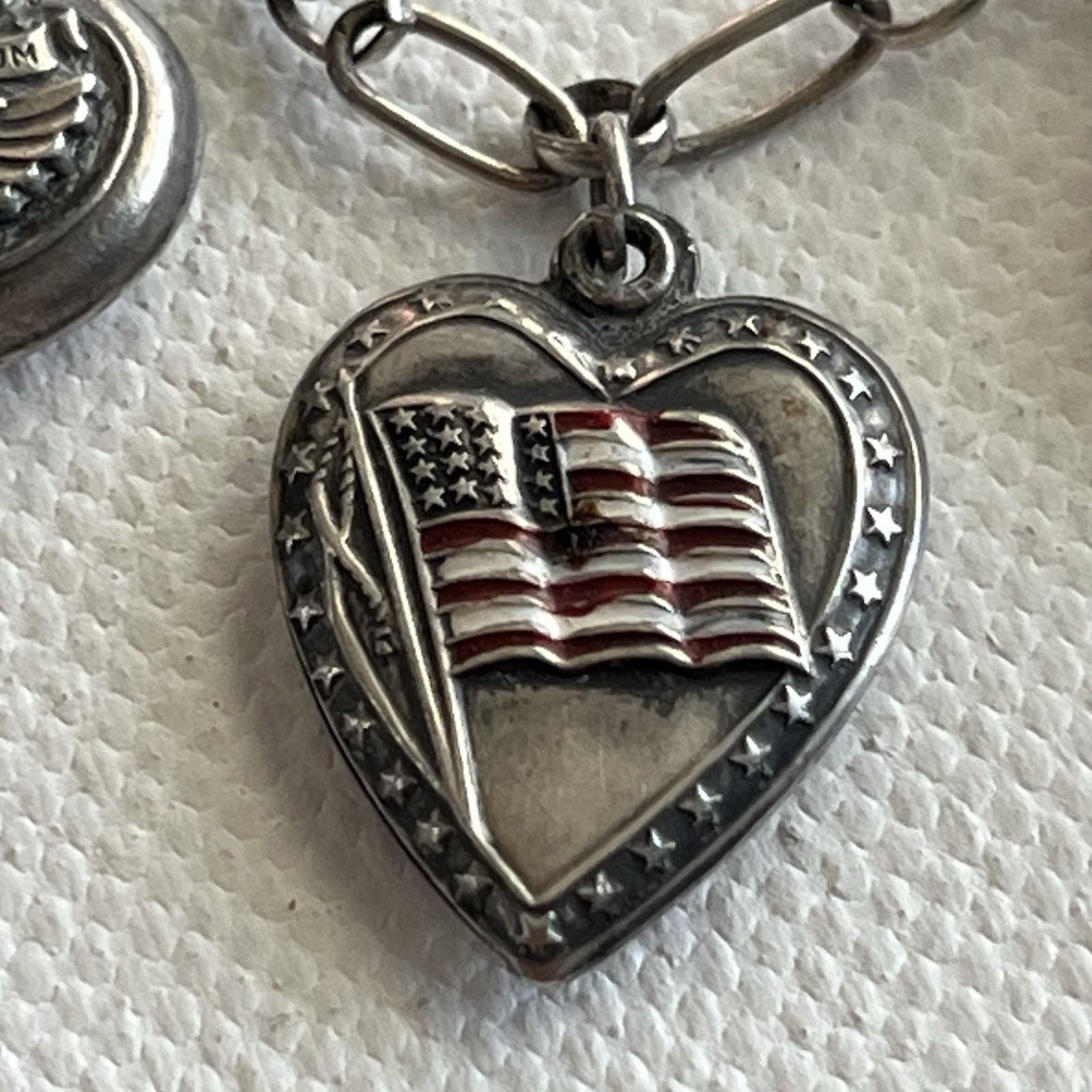 Vintage WW2 Puffy Hearts Necklace Forget Me Not GREAT SEAL Patriotic Military