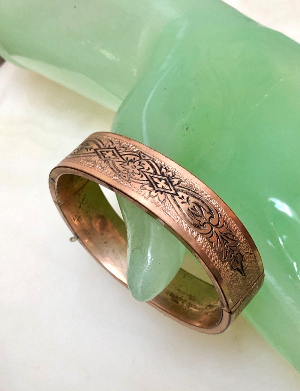 Antique 1880s VICTORIAN Rolled Gold Taille d’Epargne ENAMEL BANGLE Bracelet