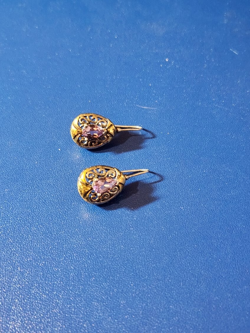 Sterling Silver Purple Stone Dangle Earrings