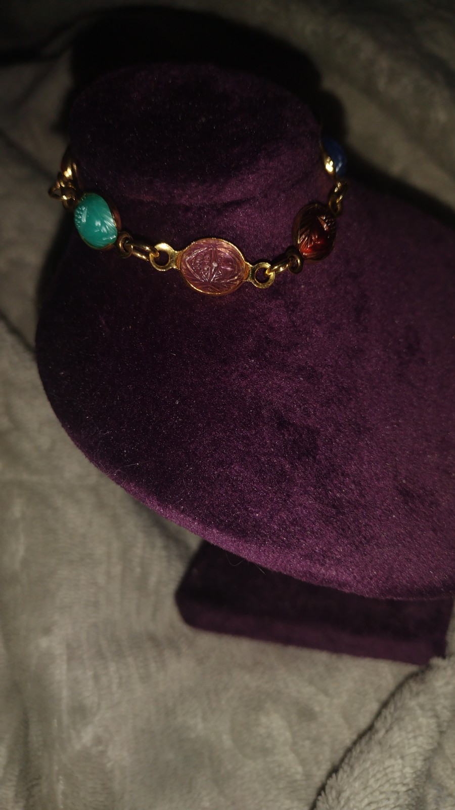 Vintage Tricolor Scarab Bracelet With Gold Plated Hardware Highly Collectible