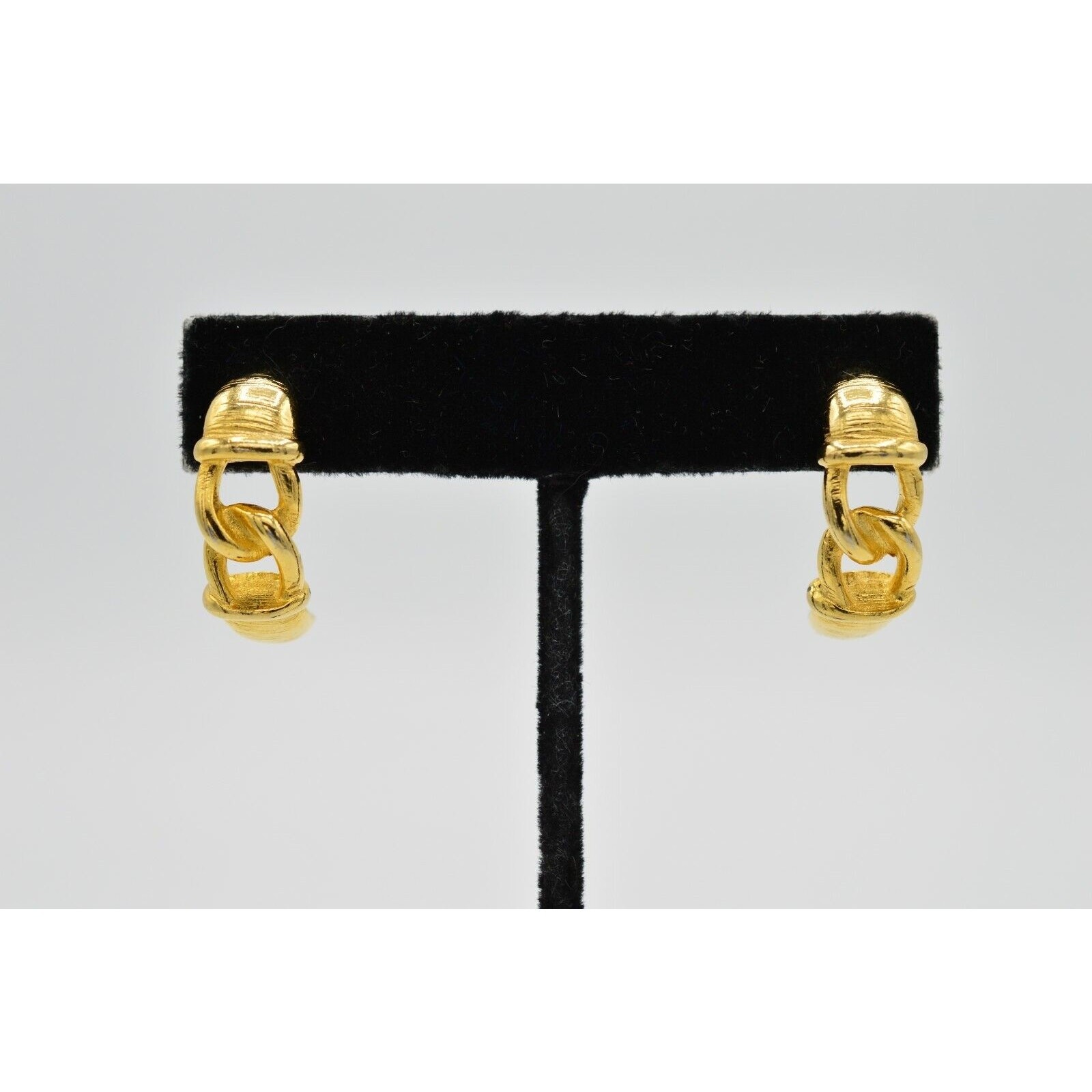 Vintage Dangle Linked Chain Earrings Gold Tone Dangle Hoop Elegant NOS 1980s 9C