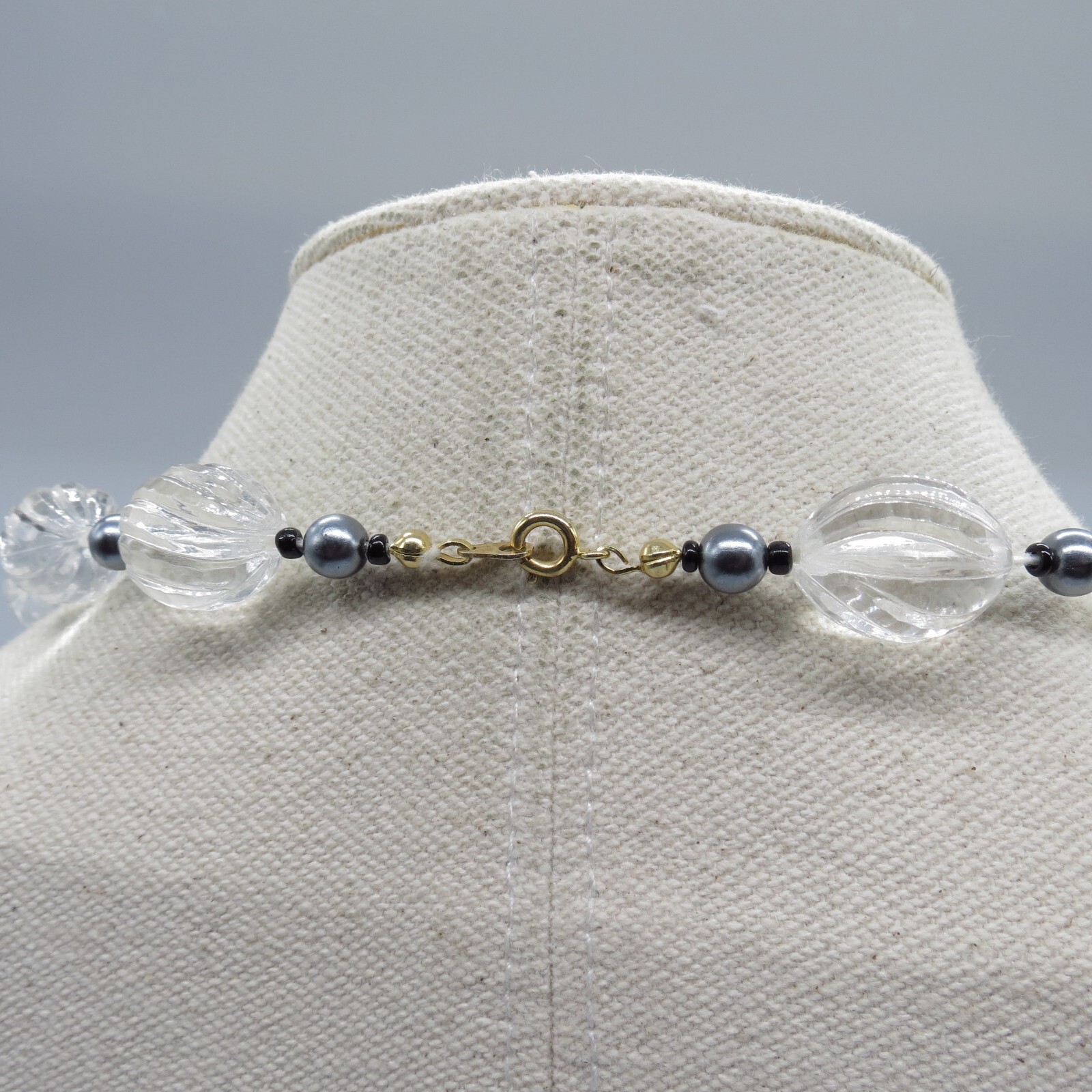 Vintage Clear Beaded Necklace Lightweight Retro 30″