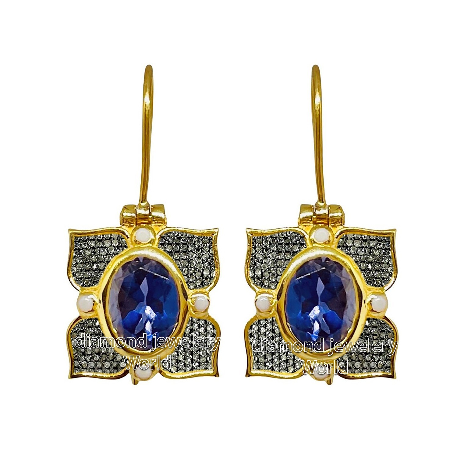 Amazing 1.88ctw Rose Cut Diamond Gemstone Studded Silver Vintage Earring Jewelry