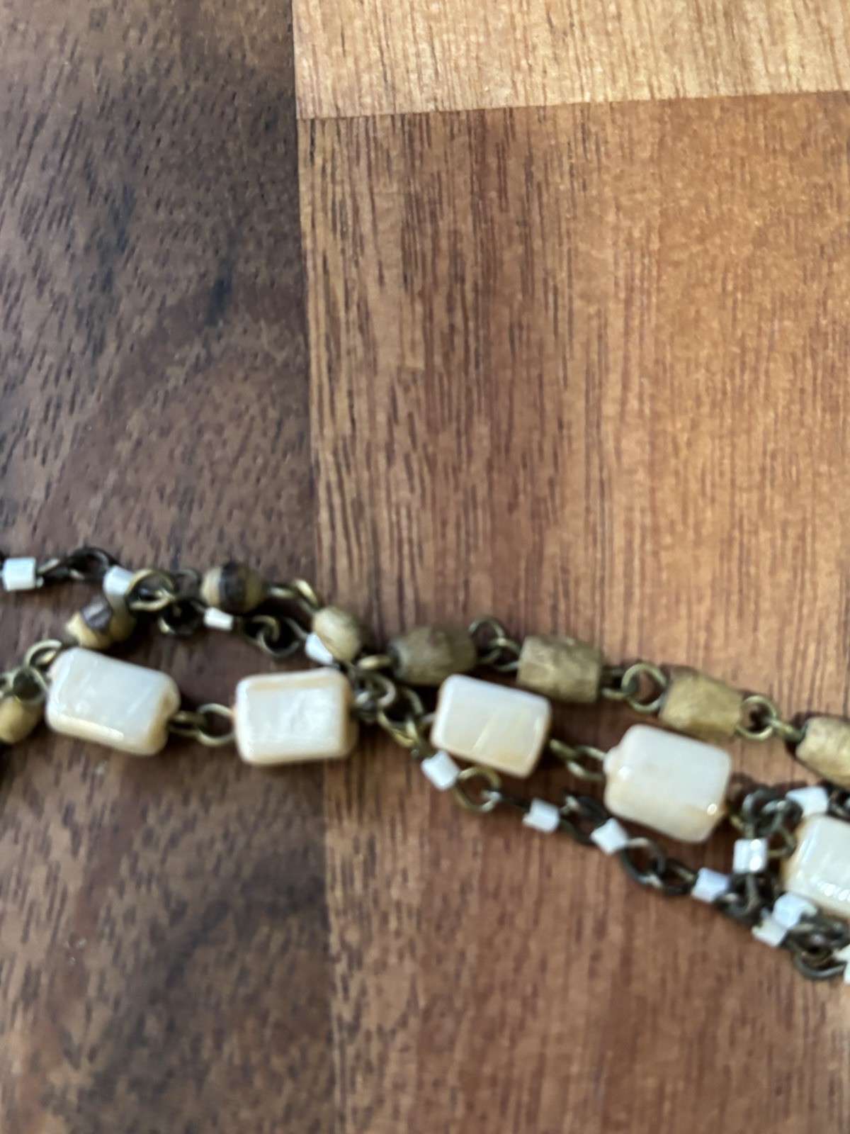 Vintage Boho Layered Multi Strand Cream Bone Bead Rosary Chain Necklace Western