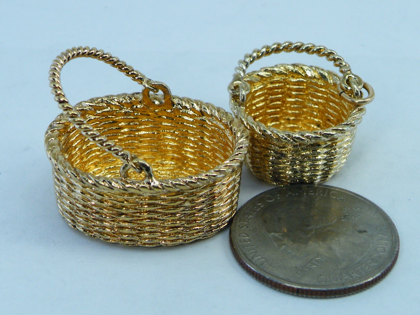 2 Minatare Sterling Silver Brown County Baskets PENDANT Charm Gold Over Vermeil