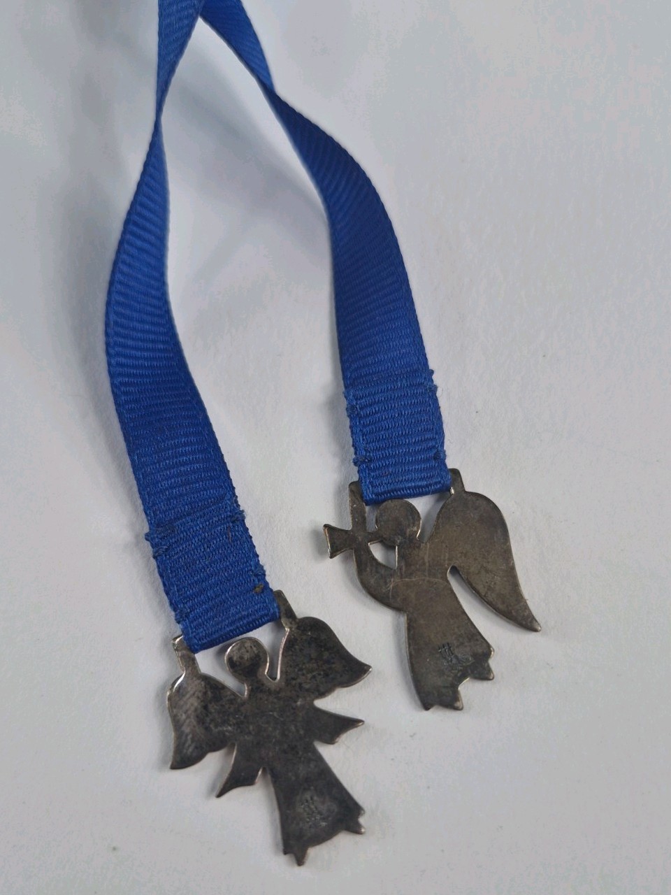 Retired James Avery Two Angel Pendants Sterling Silver Blue Ribbon Bookmark