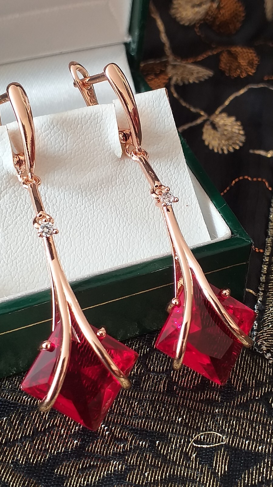 Vintage 1990s 14 Ct Rolled Gold Ruby / Zircons Earrings-Hallmarked 585 RG.