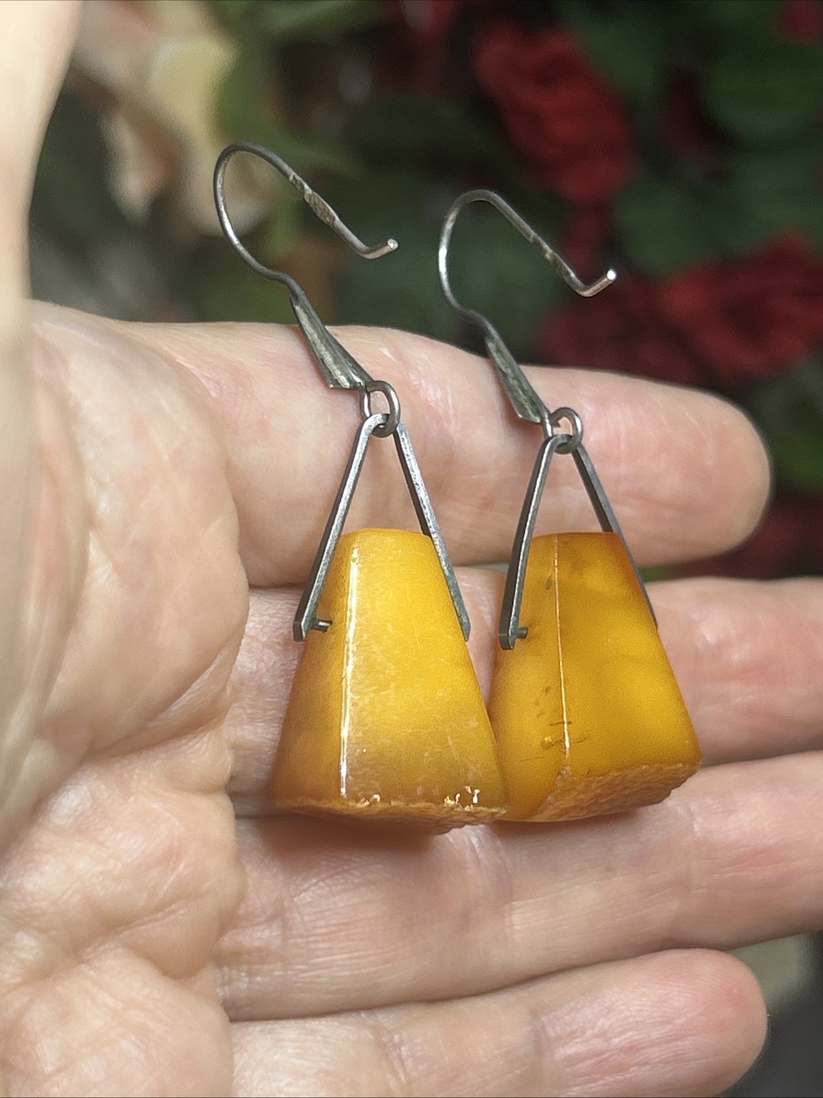 56. 925 Sterling Baltic Honey Amber Dangle Hook 2″ Earrings, 20+” Necklace Set
