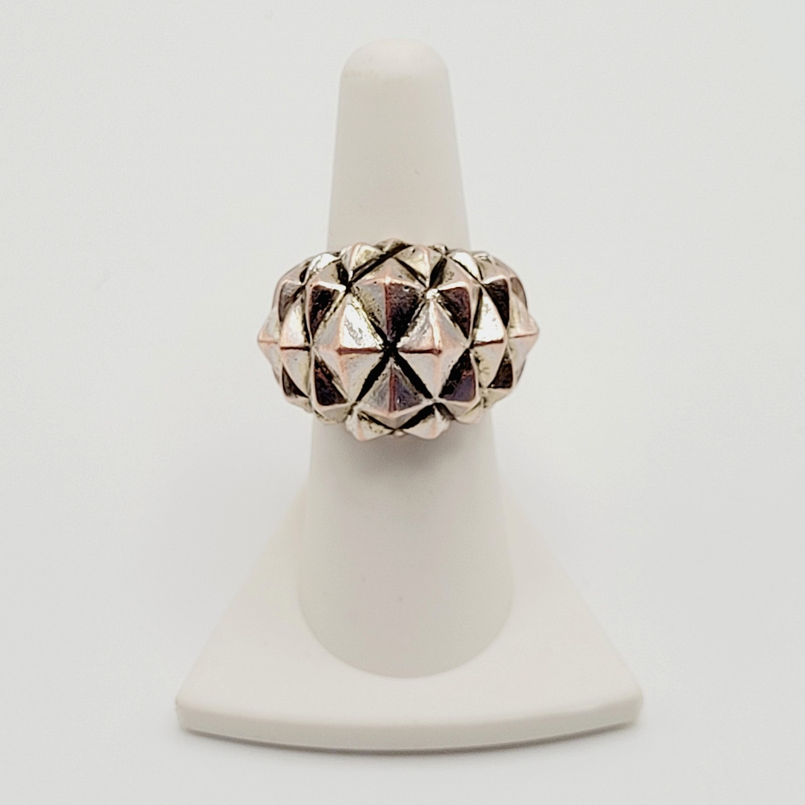 Brutalist Modernist Spike Geometric Pyramid Quilt Dome Mix Metal Tone Ring 6.5