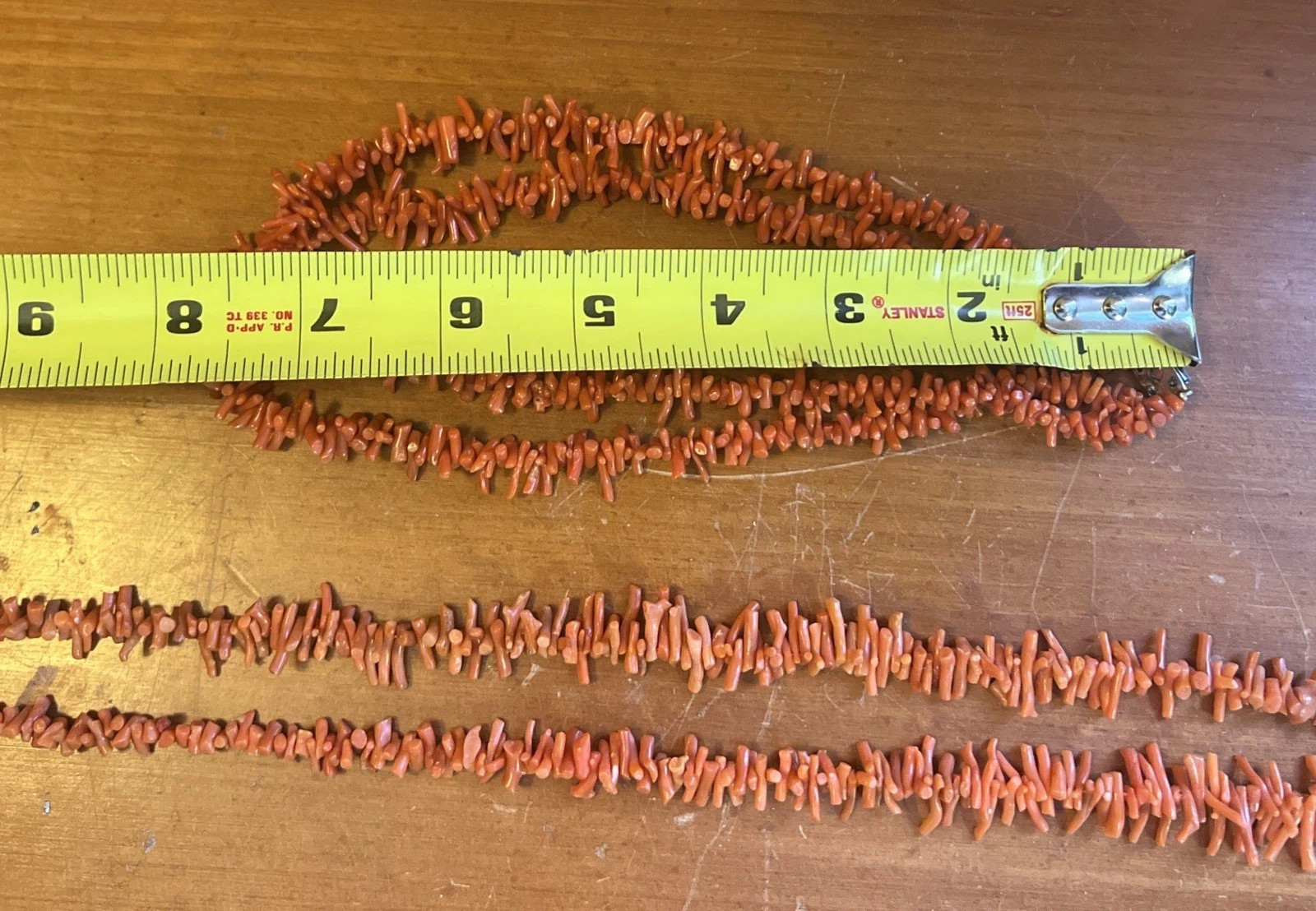 2 Vintage Mid-Century Orange Mediterranean Coral Necklaces 97 grams 8″ and 16″