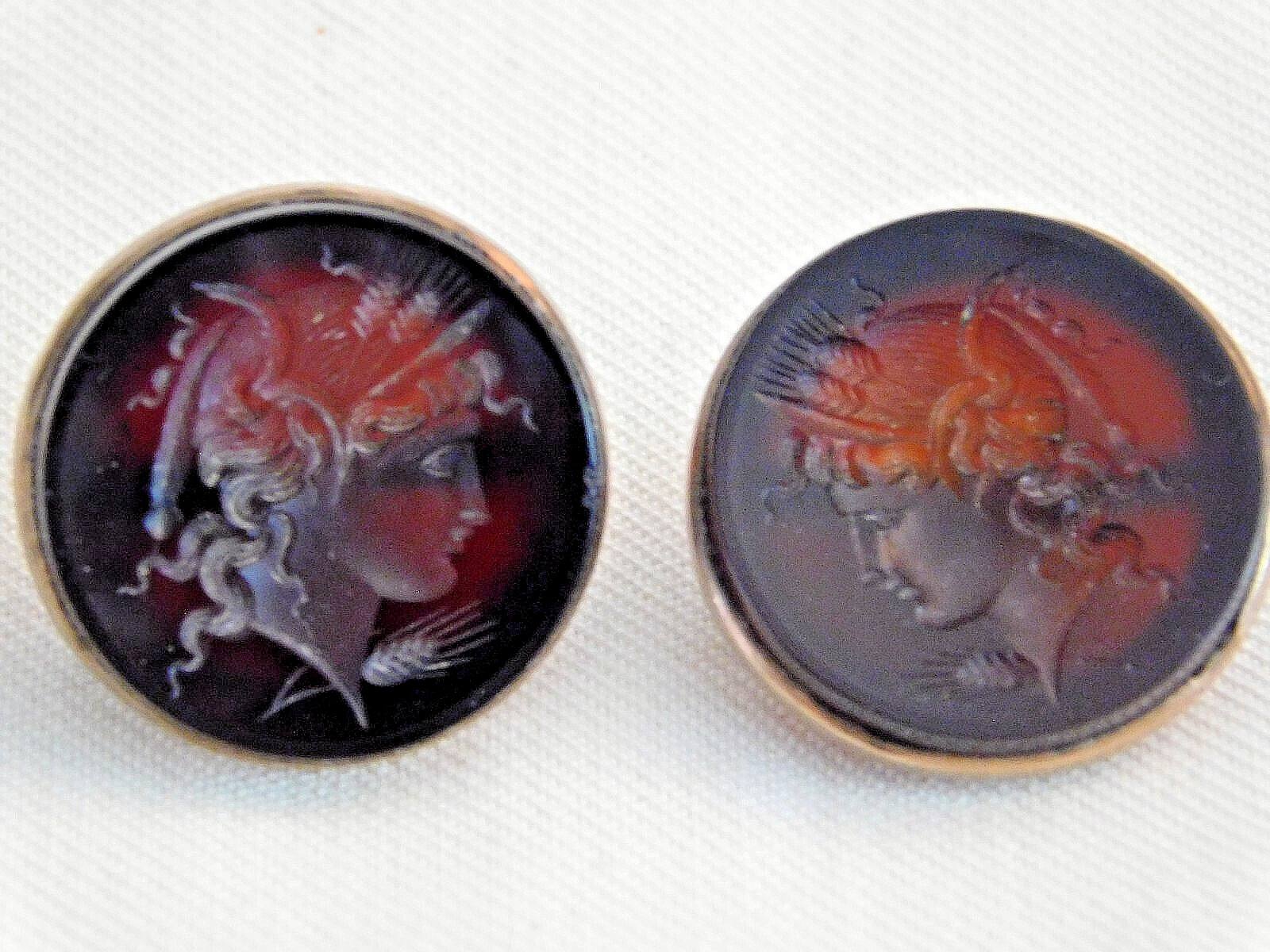 AMAZING Edwardian RENAISSANCE REVIVAL CARVED CARNELIAN CUFFLINKS, GODDESS, 1900