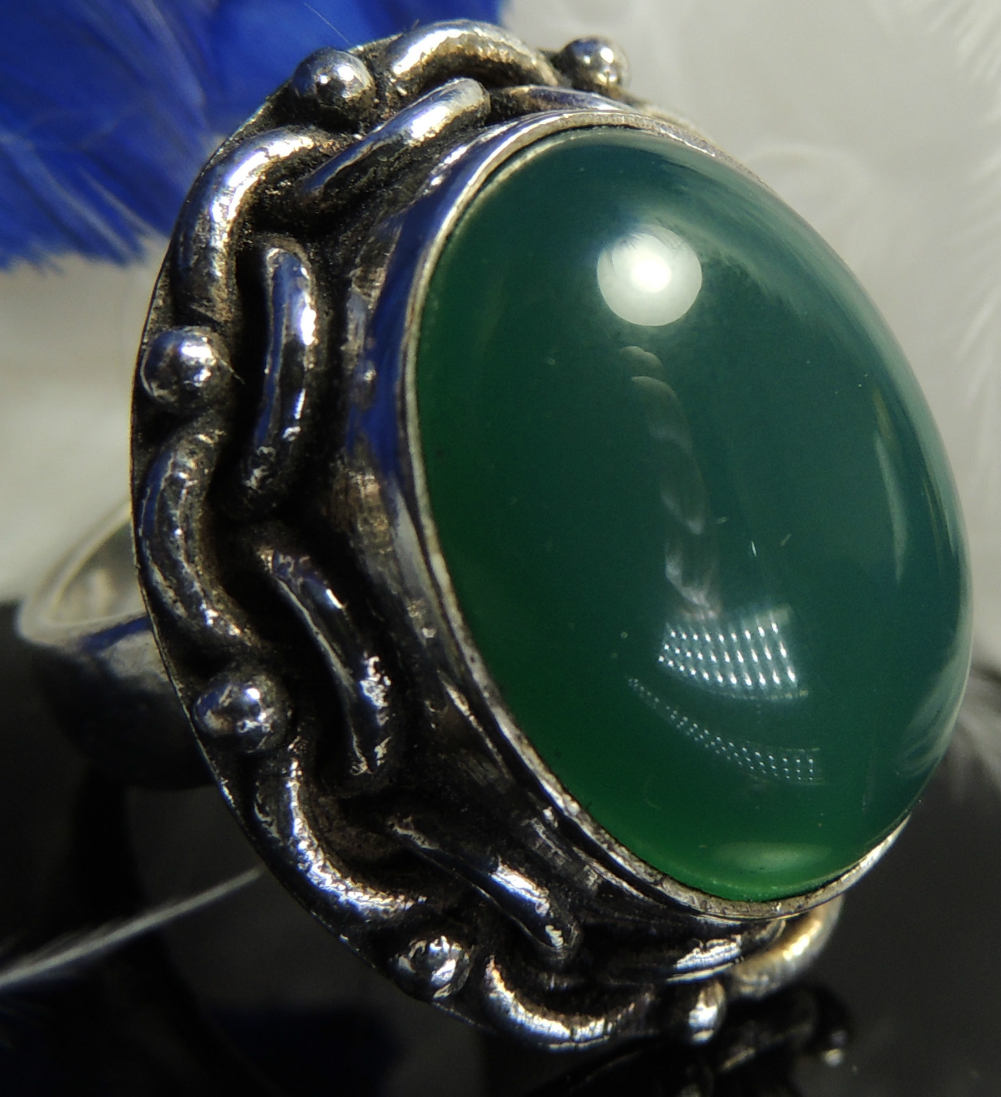 Vintage Chrysoprase 1 1/8″ Sterling Silver 0.925 Cocktail Band Ring size 7.5