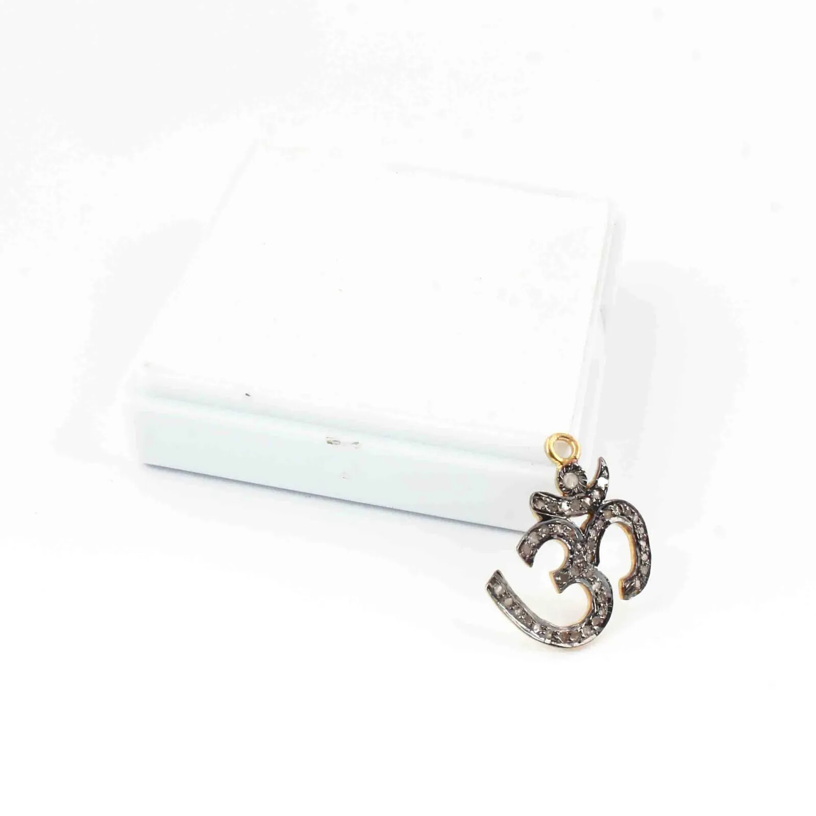 6.5CT Pave Diamond 925 Sterling Vermeil-Silver OM Symbol Charm Pendant – Om