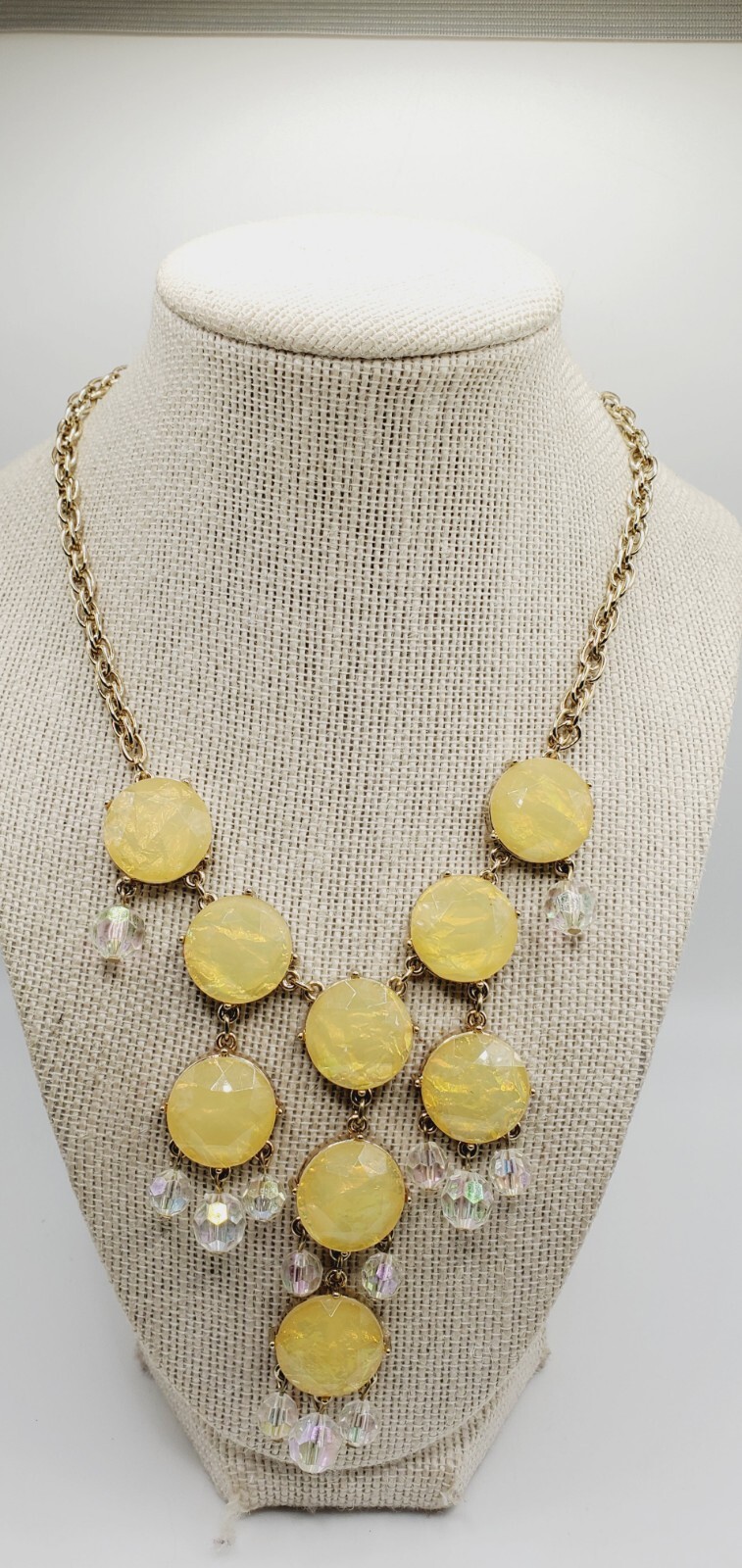 20 – 23 inch Yellow and Clear stone Flat Faceted Round Stone Necklace bl01