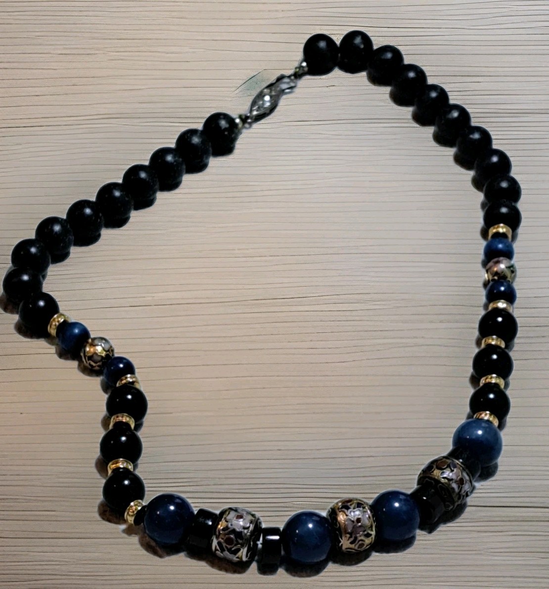 Estate Vintage Stunning Cloisonne Blue Sodalite Lava Bead Statement Necklace EUC