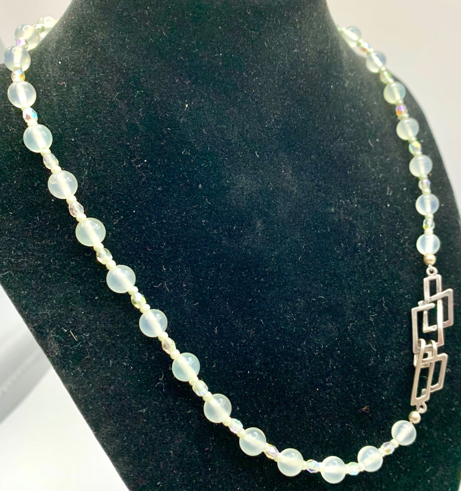 Opaline Glass Bead Necklace w/ 925 Modernist Geometric Interlocking C Clasp MCM