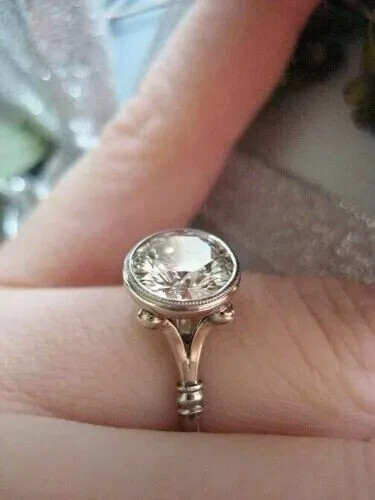 Art Deco Style Bezel Set Lab-Created Diamond Engagement Ring 14k White Gold FN