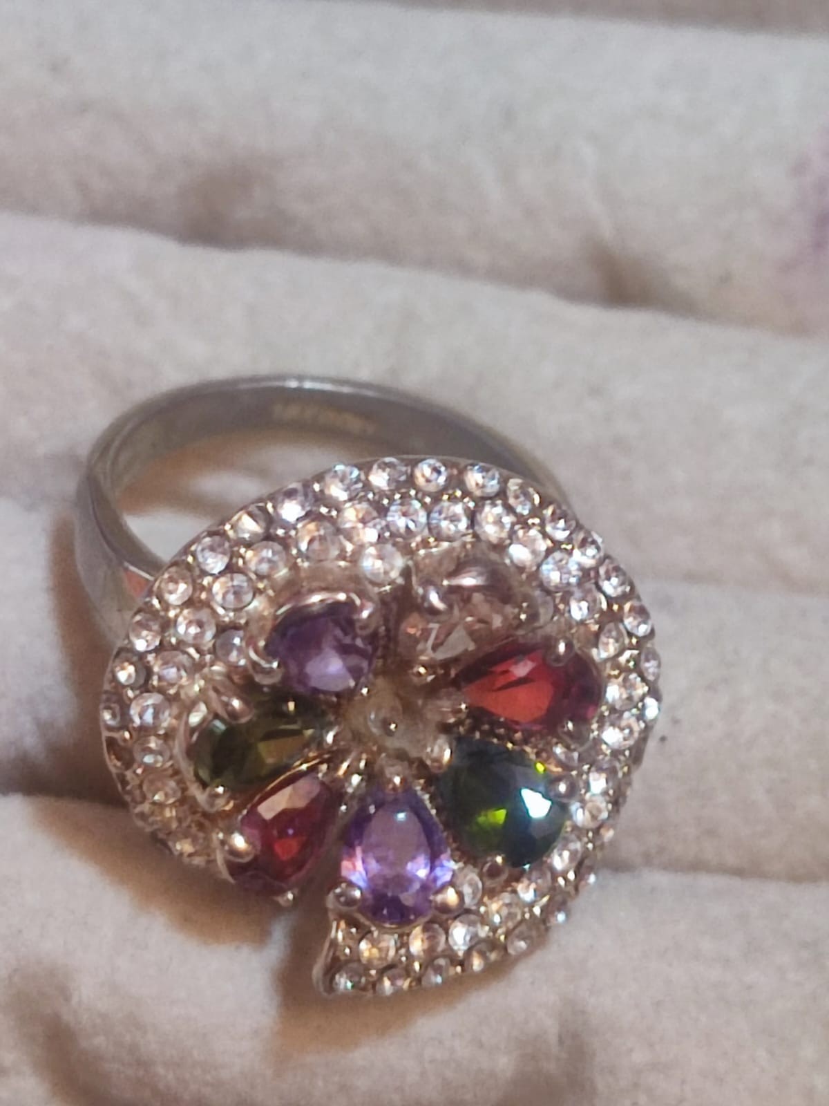 Vintage 18K RGP Multi-Stone Bypass Cocktail Ring Handcrafted Cluster Flower