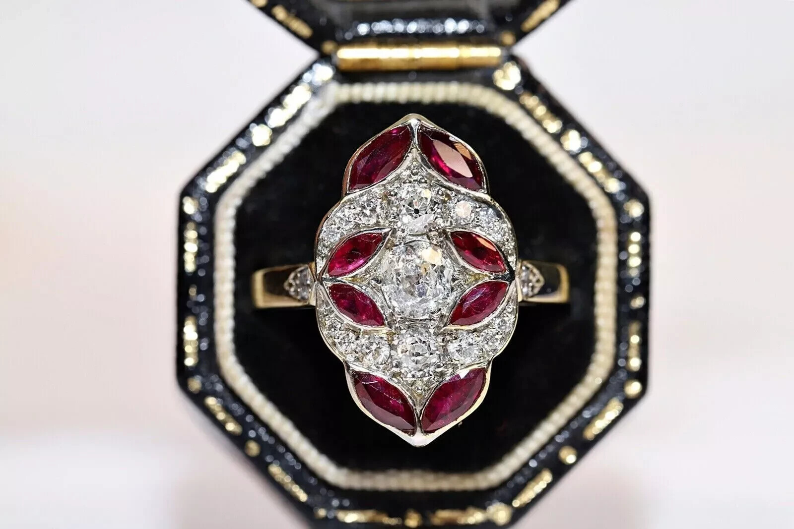 Art Deco Style 2.25Ct Lab Created Diamond Circa Navette Wedding 14K Gold FN Ring