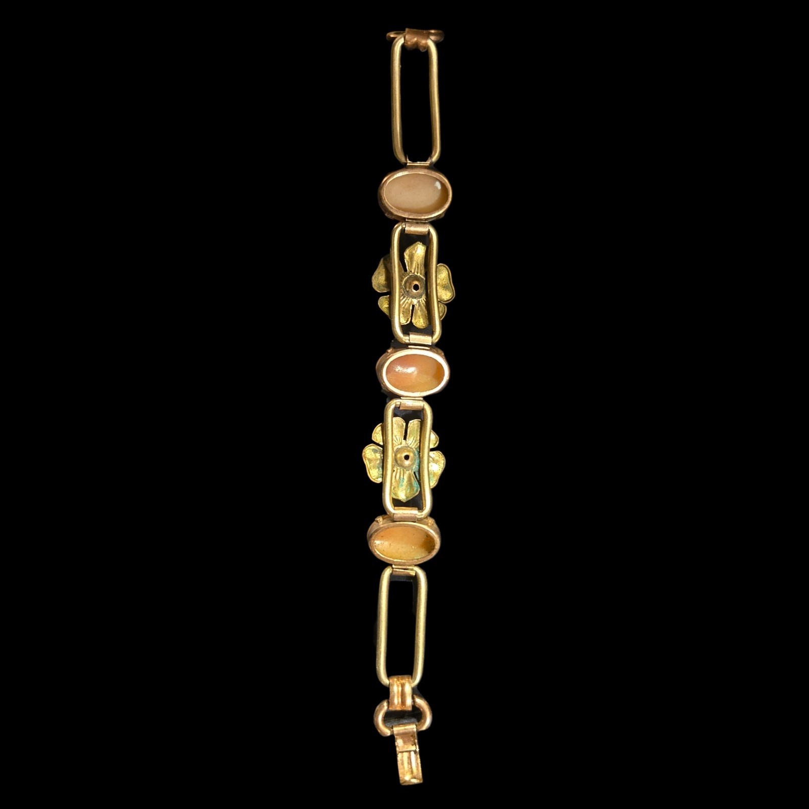 Vtg Kreisler Gold Filled Cameo Flower Link Two Tone Bracelet 1940s