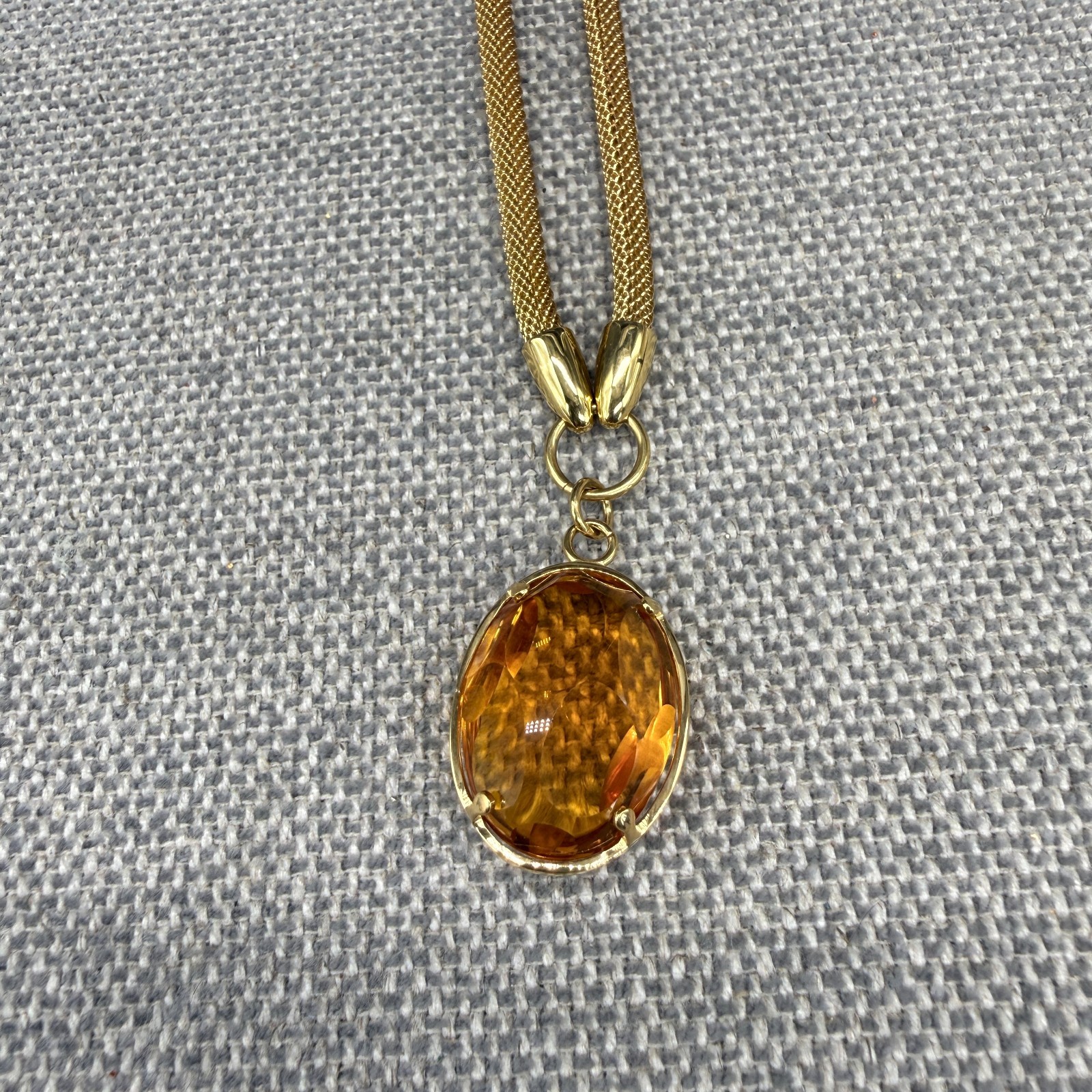 Morellato Mesh Necklace Gold Tone Snake Chain Faceted Topaz Pendant 16 Inches