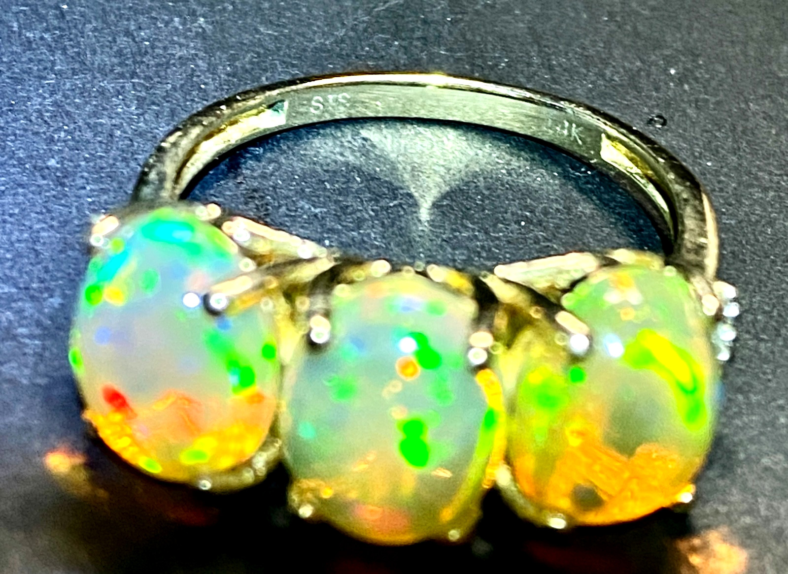 Dazzling 14kt Yellow Gold Ethiopian Opal and Diamond Ring Size 7 1/4 7.25