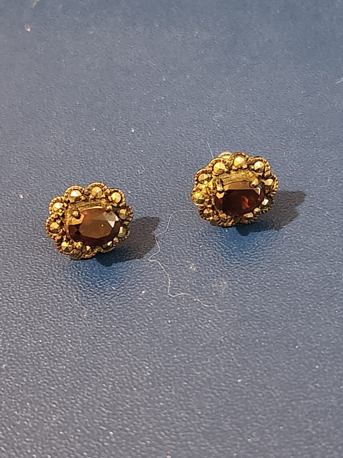Sterling Silver Dark Red Stone Stud Earrings