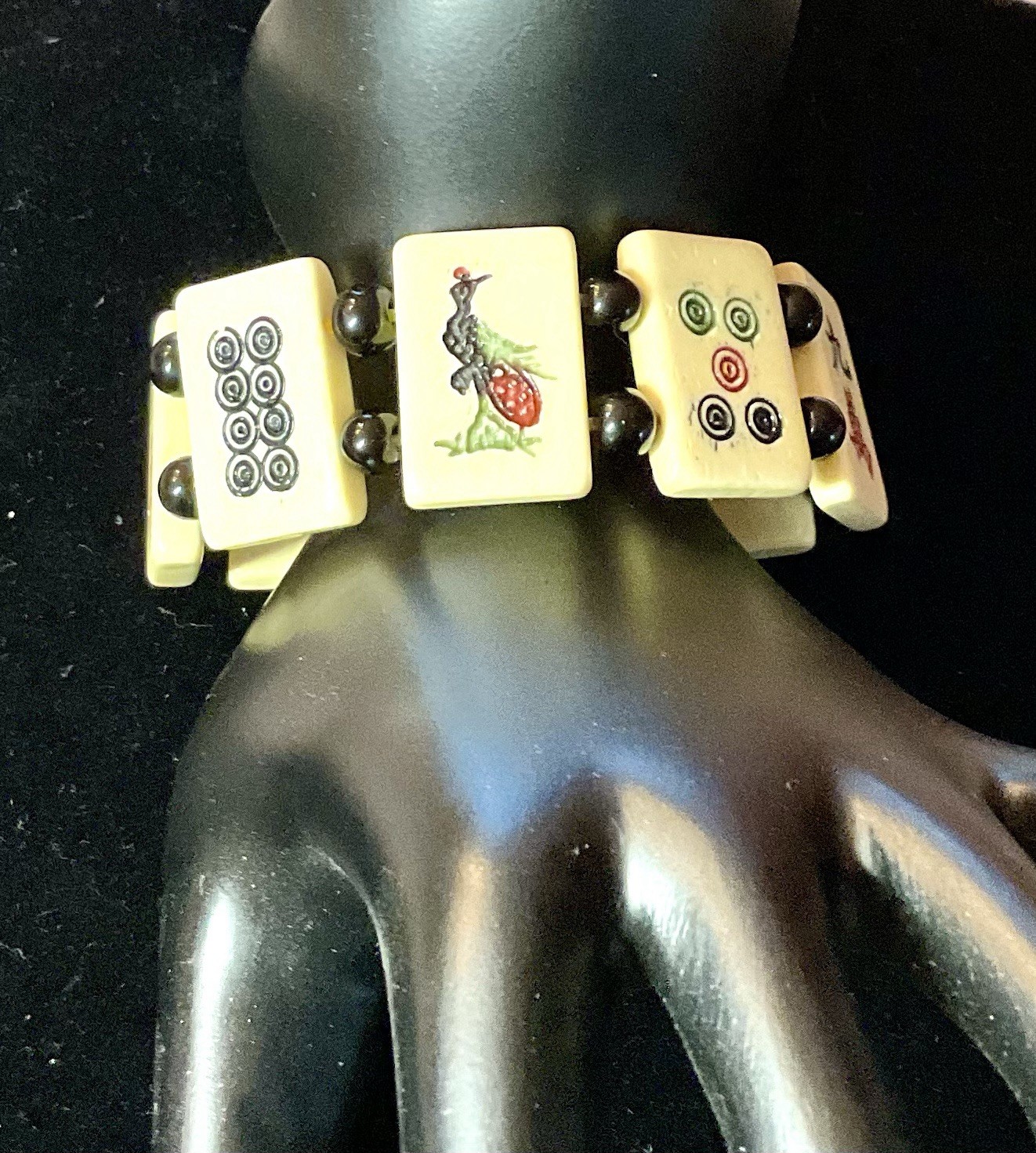 VINTAGE ASIAN CHINESE MAHJONG TILE STRETCH BRACELET