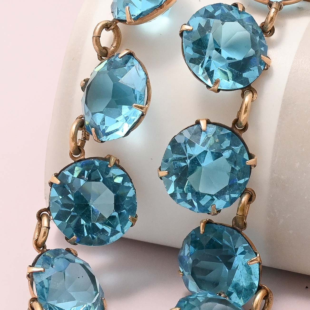 Vtg 1930s Art Deco Open Back Zircon Glass Crystal Gold Filled Necklace