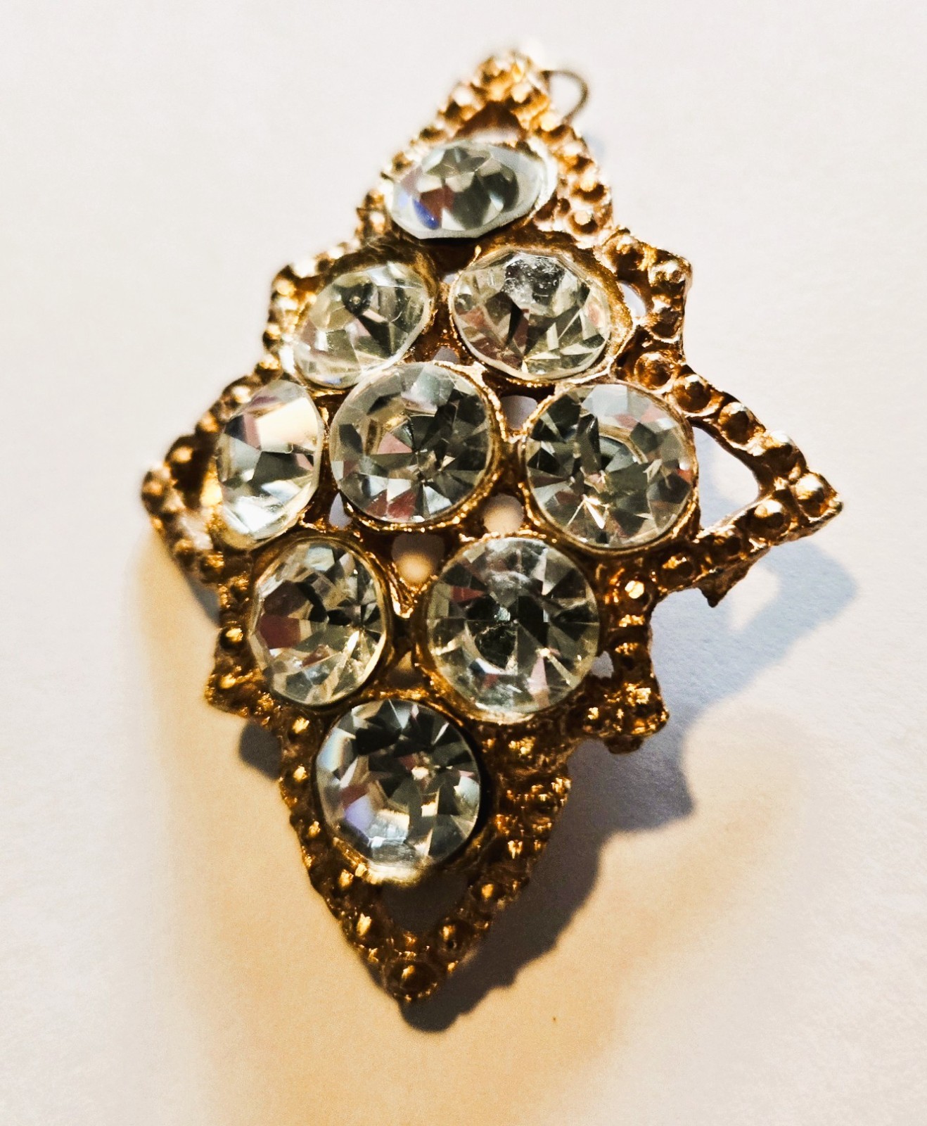 Vintage SparklyRhinestone Cluster Brooch Gold-Tone Diamond-Shape Pendant and Pin