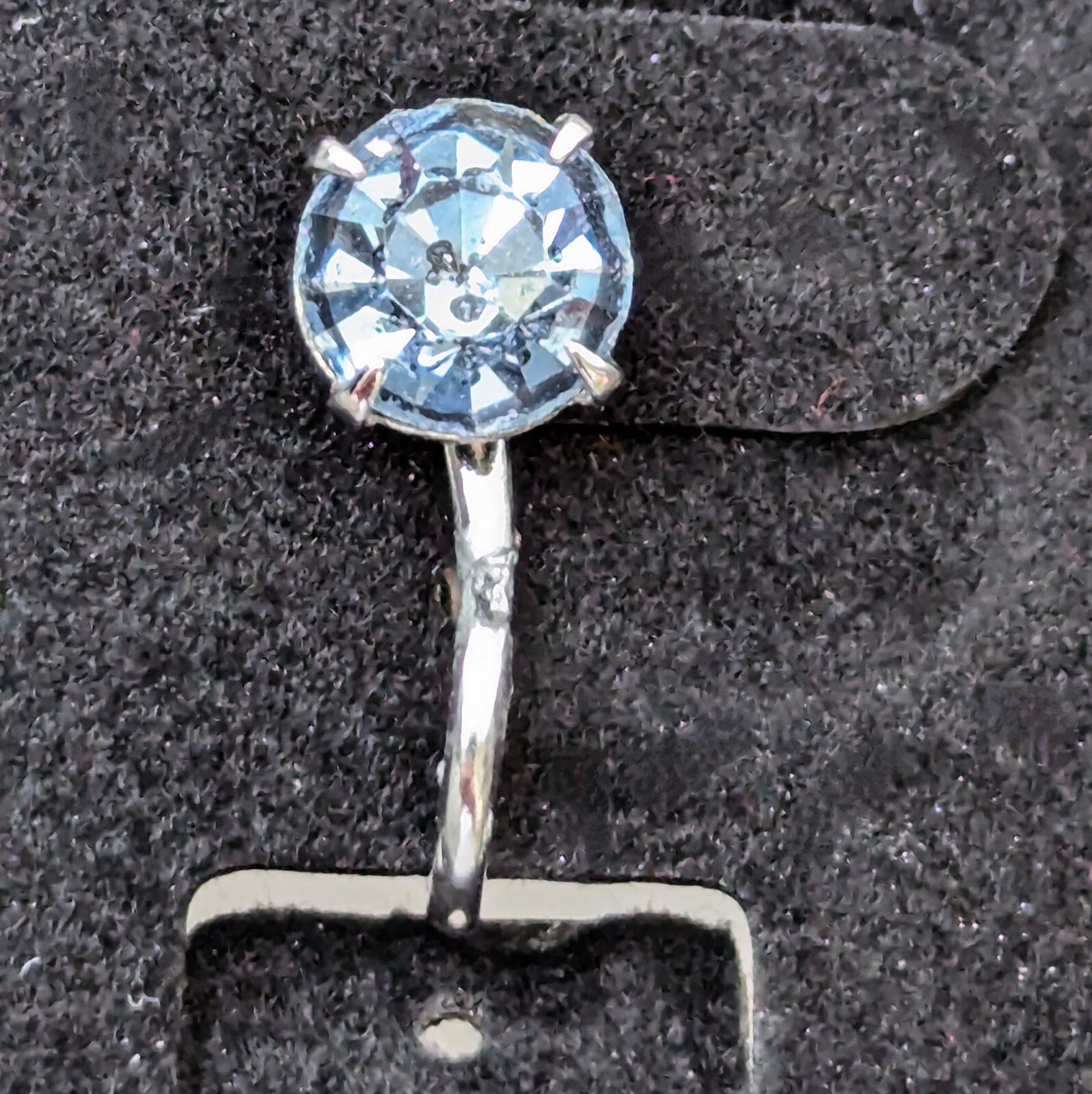 Vintage Blue Solitaire Rhinestone Earrings Screw Back Wedding Minimalist Jewelry
