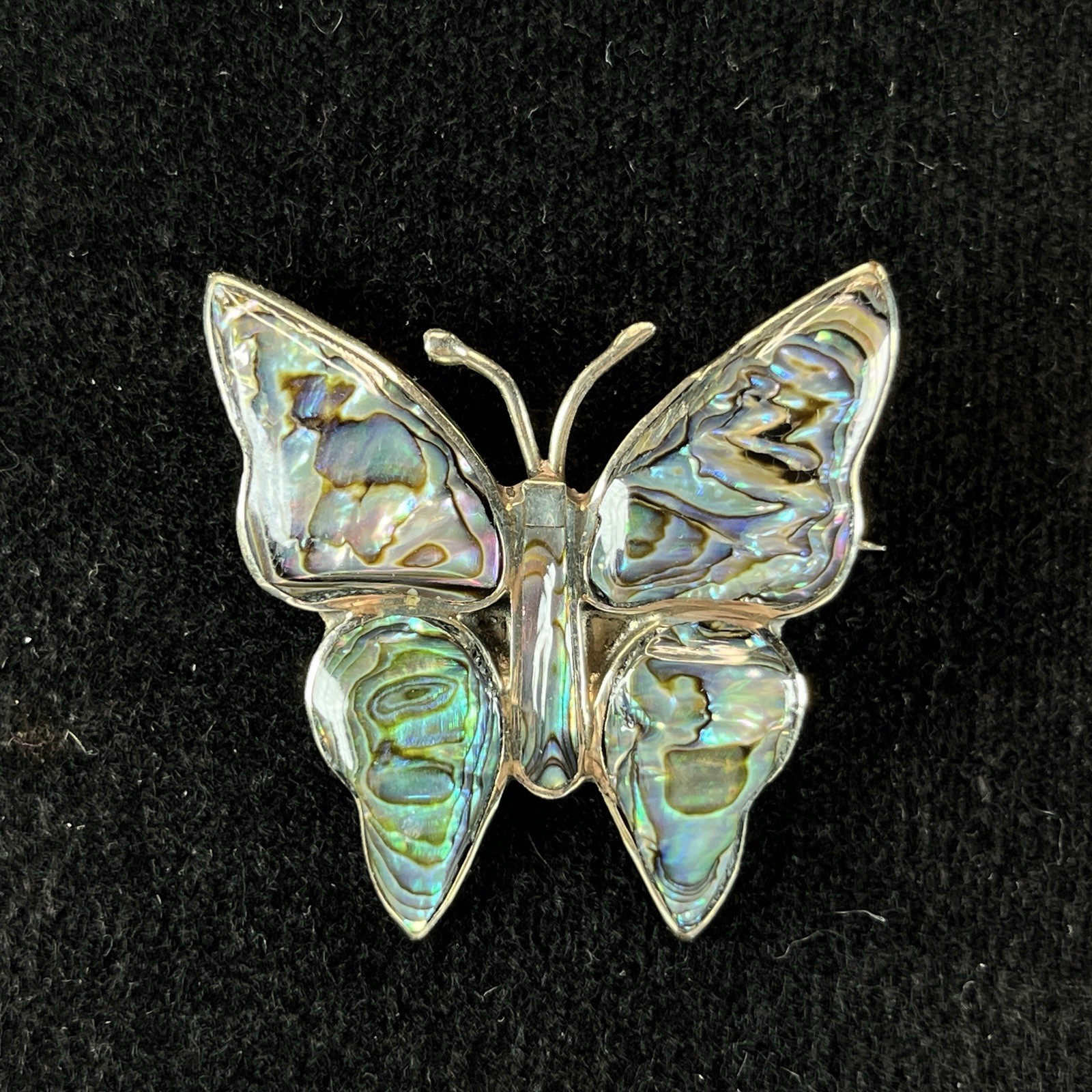 MEXICO Abalone BUTTERFLY PIN BROOCH Alpaca Silver