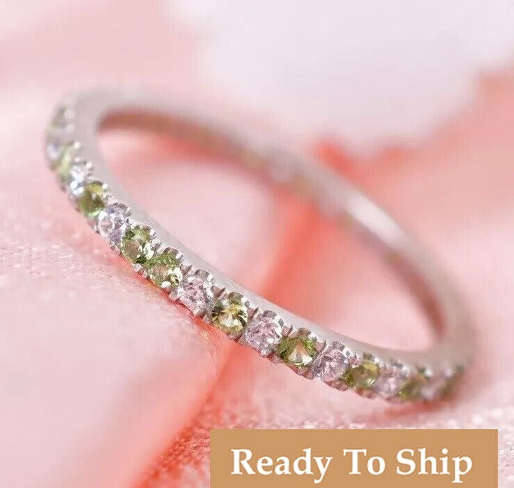 1.8mm wide Peridot Full Eternity Band Minimalist Wadding Band Women Promise Ring
