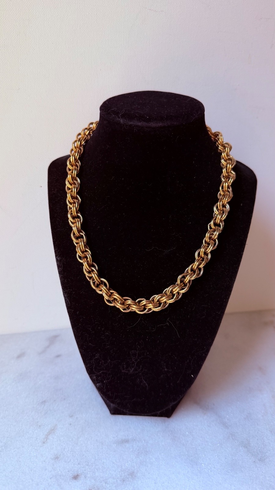Vintage Signed Gold Brass Plated Chain Link Necklace Choker 17” Elegant…