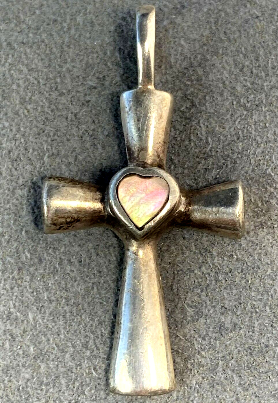 Vintage Cross Pearl Heart Estate Fine Jewelry Pre-owned Sterling Silver