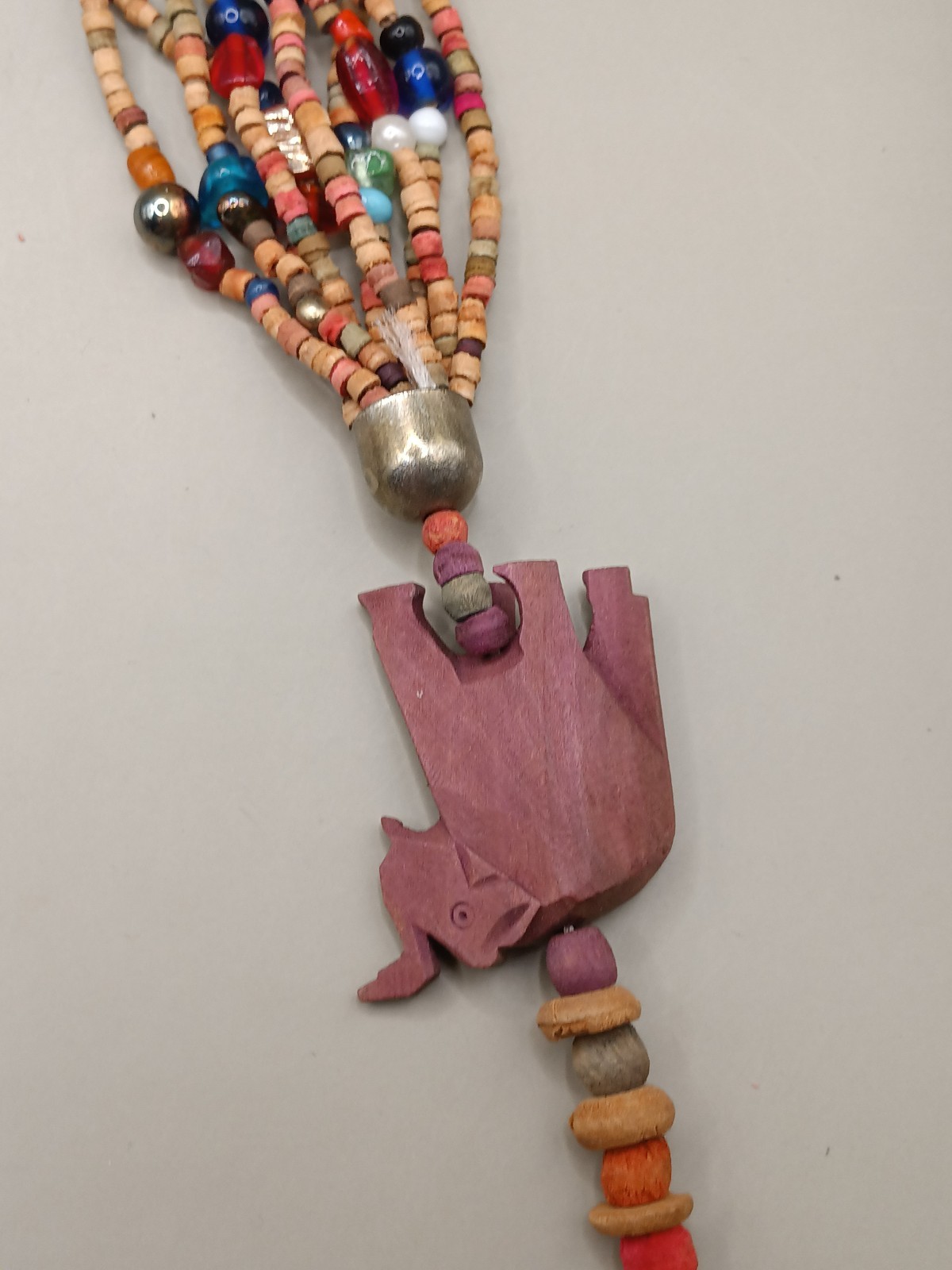 Vtg Wood Beaded Animals Necklace 31.8″