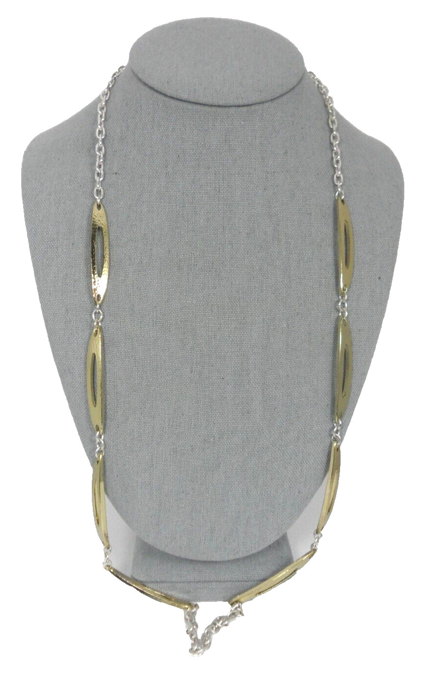 Liz Claiborne Station Necklace 2 Tone Elongated Hammered Ovals Industrial Granny