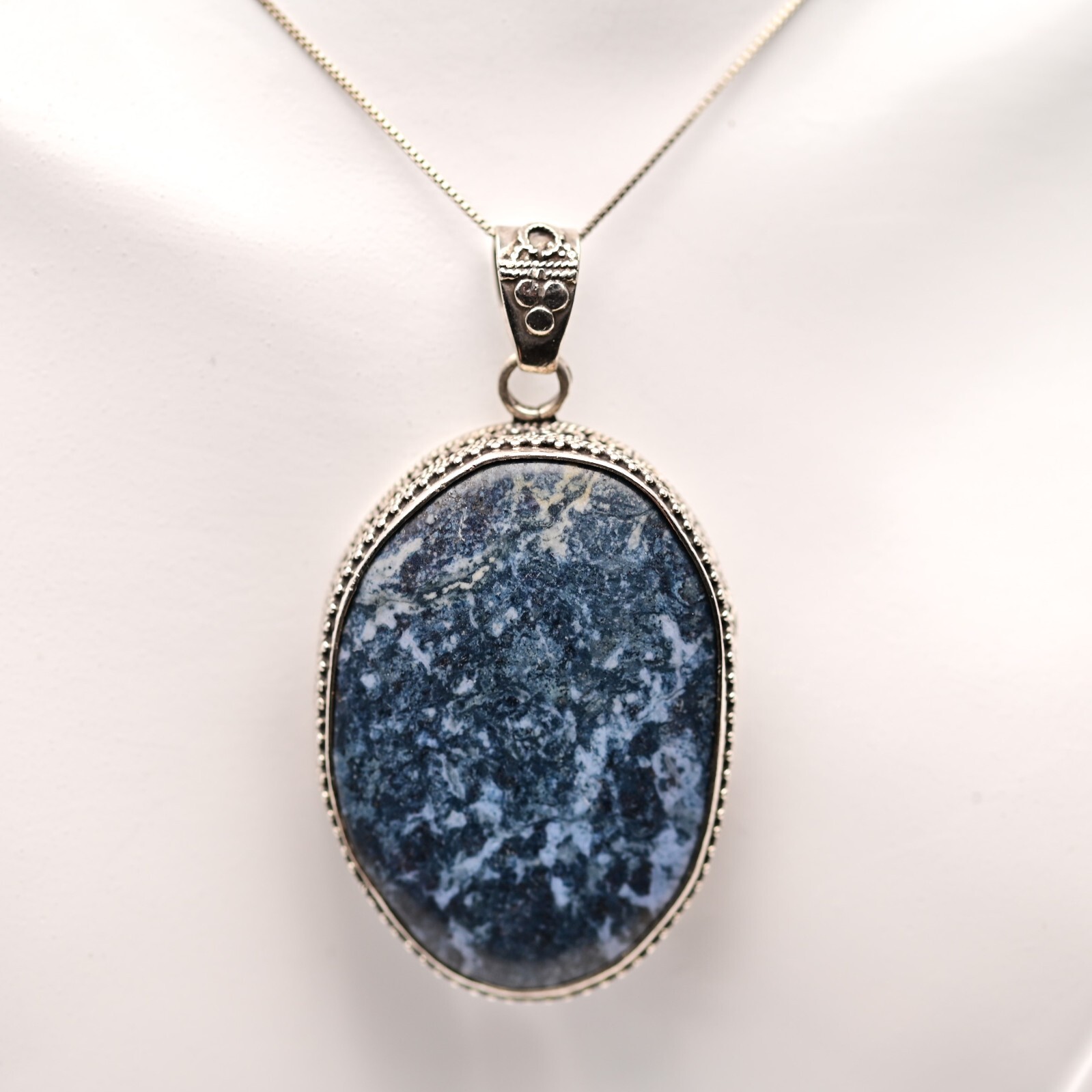 Vintage Original Sterling Silver Dumortierite Gemstone Pendant Estate Necklace